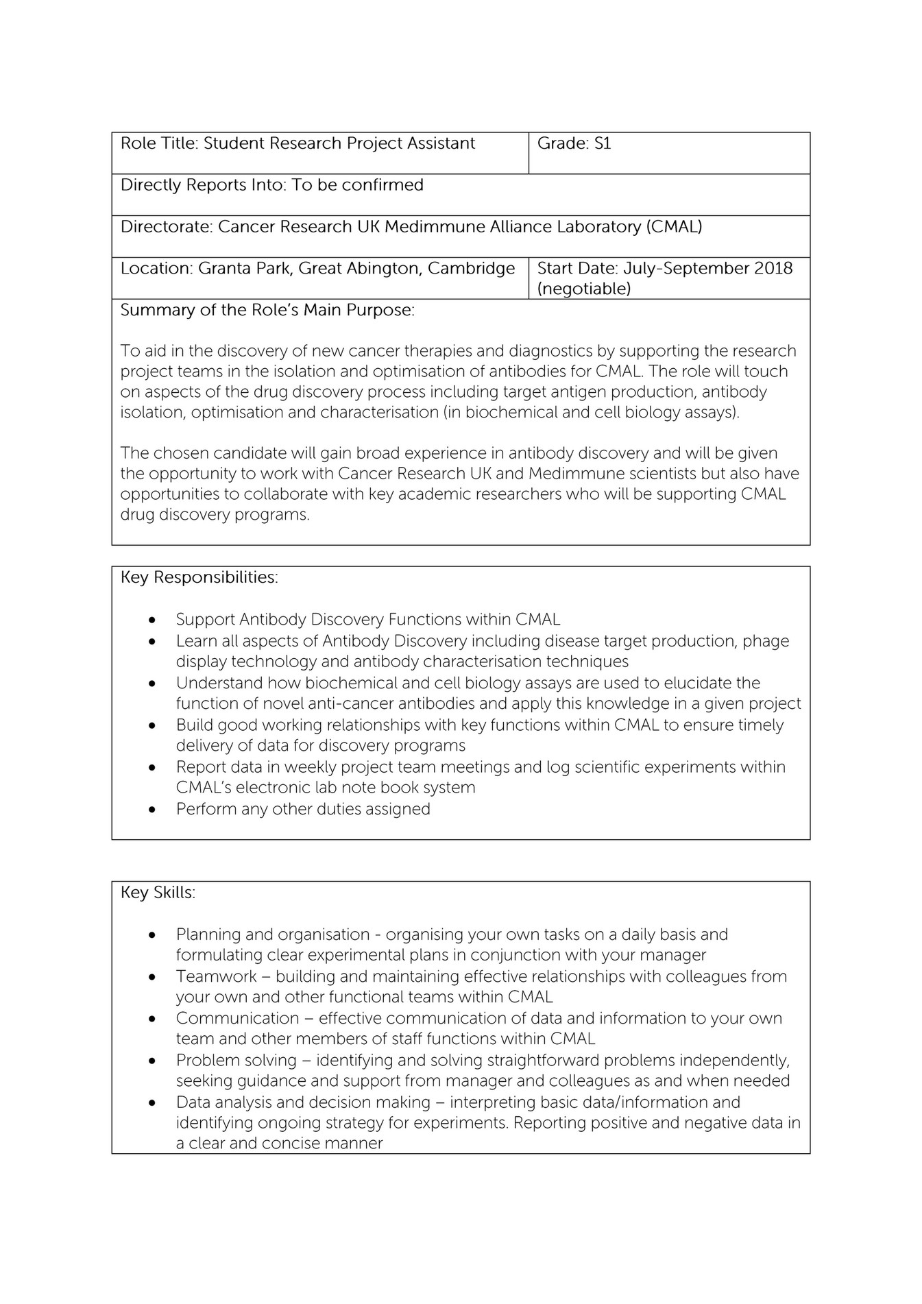 Cancer Research Uk - Cmal Student Placement - Page 1 - Created With 