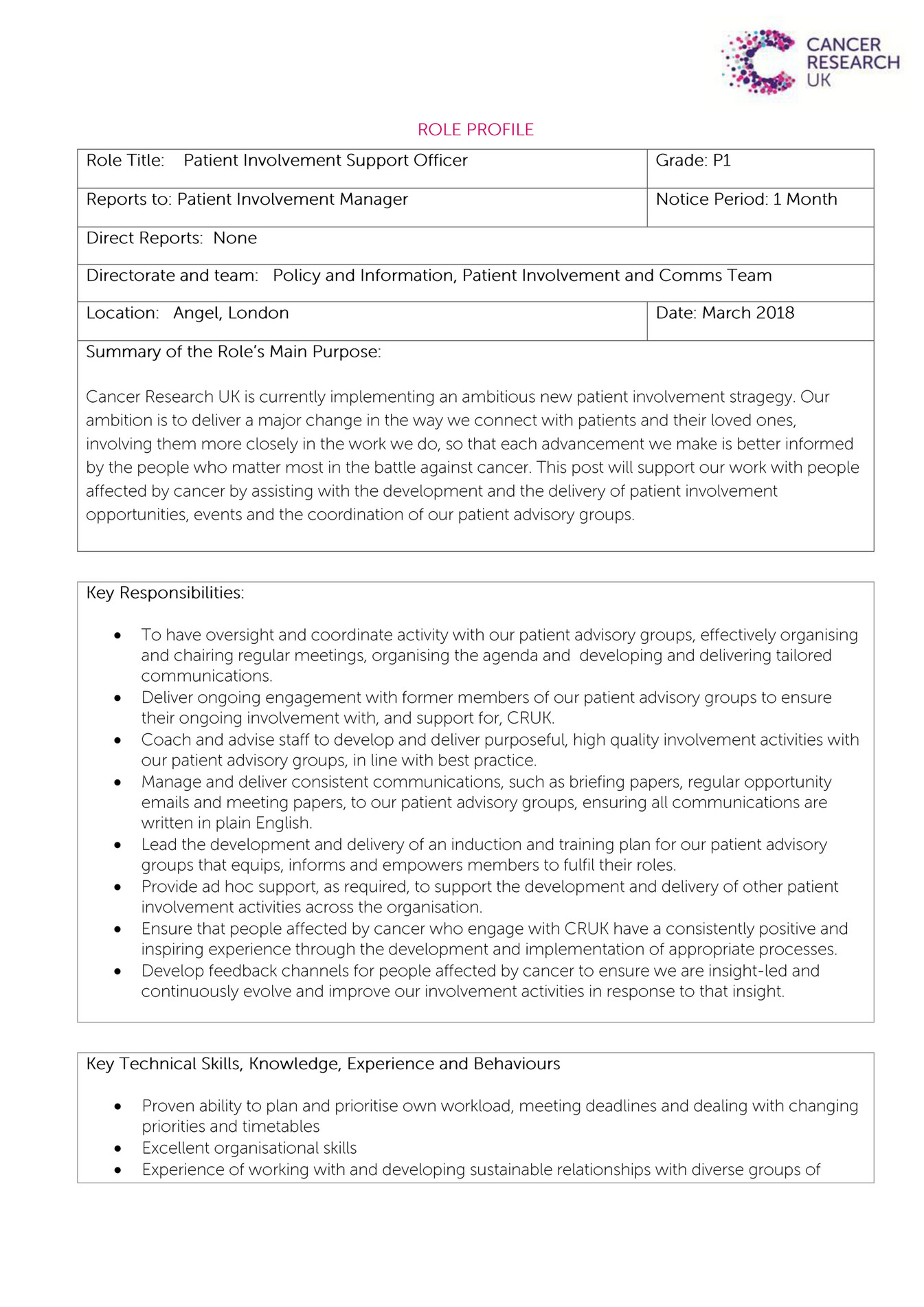 Cancer Research UK - Patient Involvement Support Officer - Page 1 ...