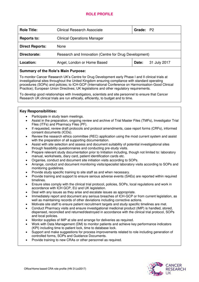 Cancer Research UK - Role Profile - CRA - Page 1 - Created with 