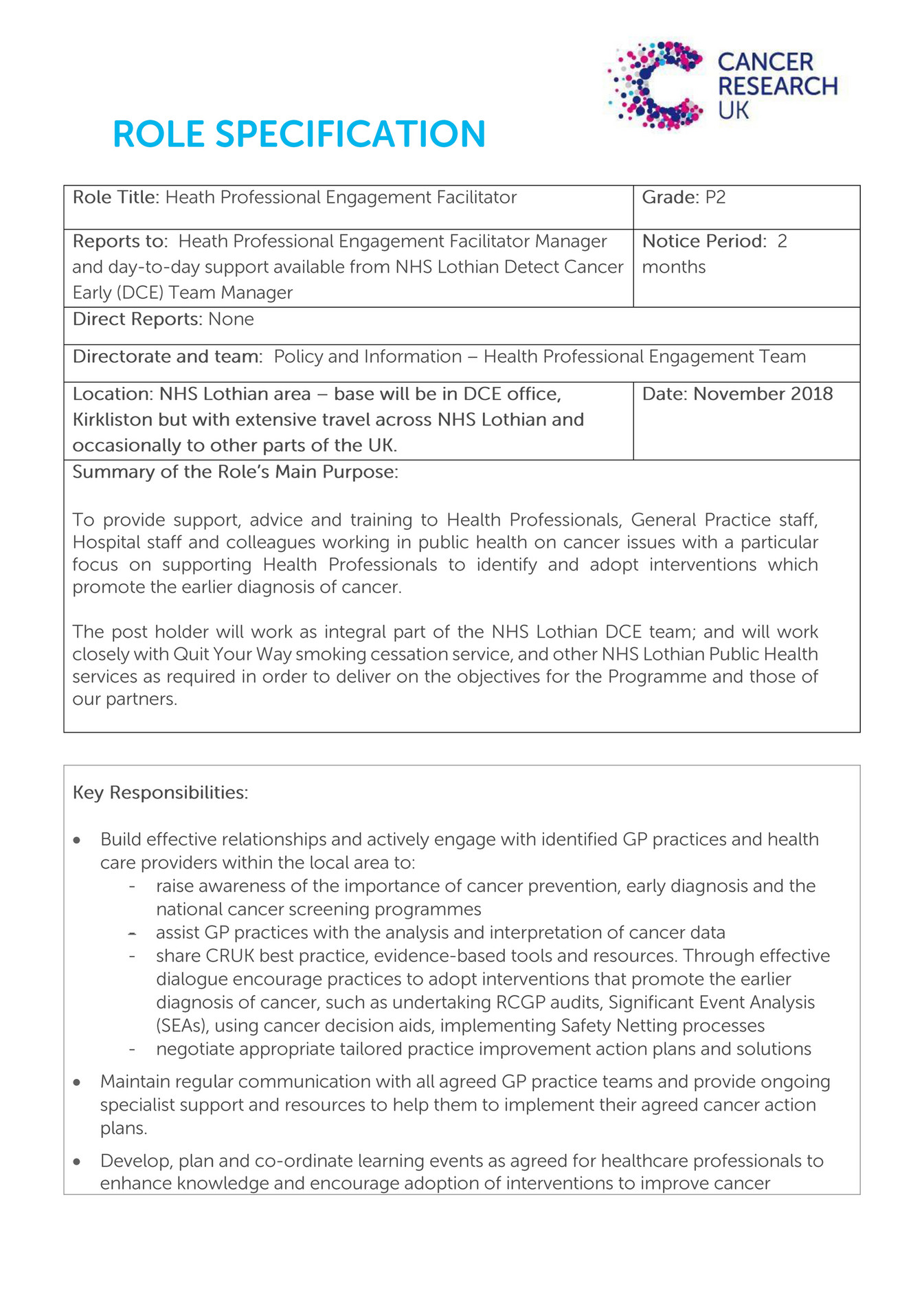 Cancer Research Uk Role Profile Hpe Facilitator Lothian Page 2 Created With