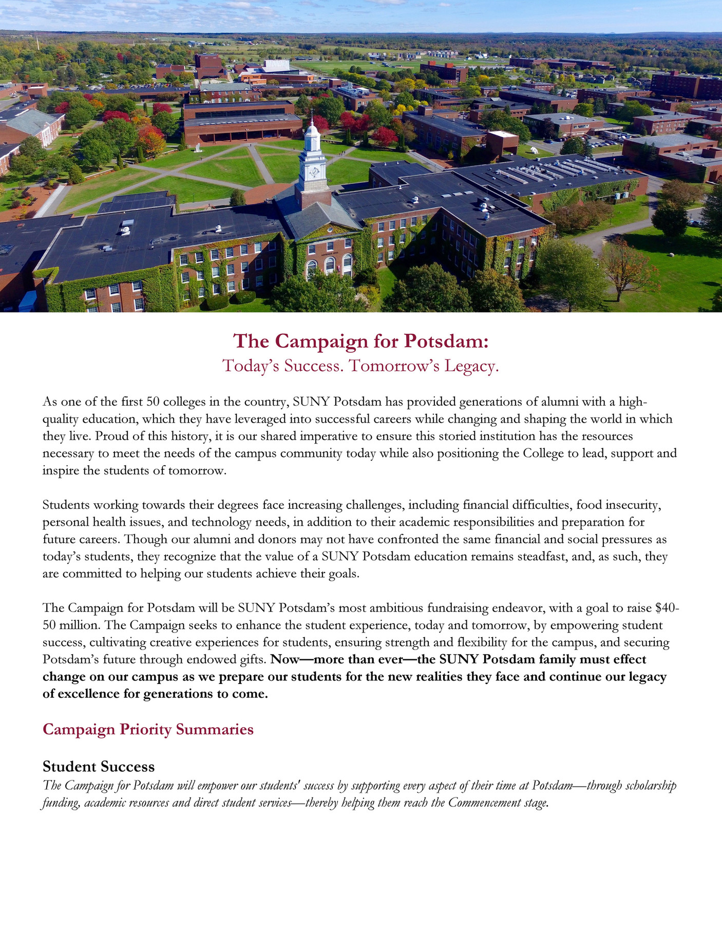 SUNY Potsdam Campaign Prospectus Page 1 Created with