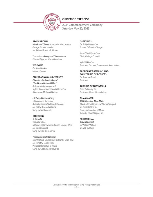 SUNY Potsdam - 2023 Commencement Program - Page 2-3 - Created With ...