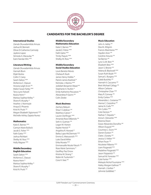 SUNY Potsdam 2023 Commencement Program Page 2021 Created with