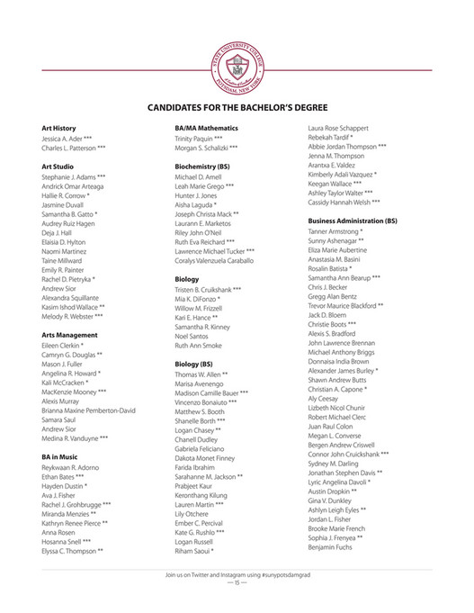 SUNY Potsdam - 2023 Commencement Program - Page 14-15 - Created With ...