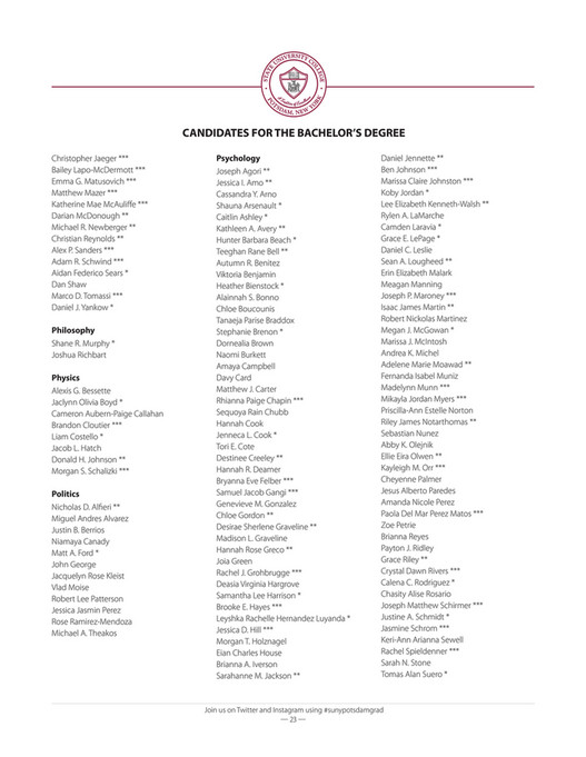 SUNY Potsdam 2023 Commencement Program Page 2223 Created with