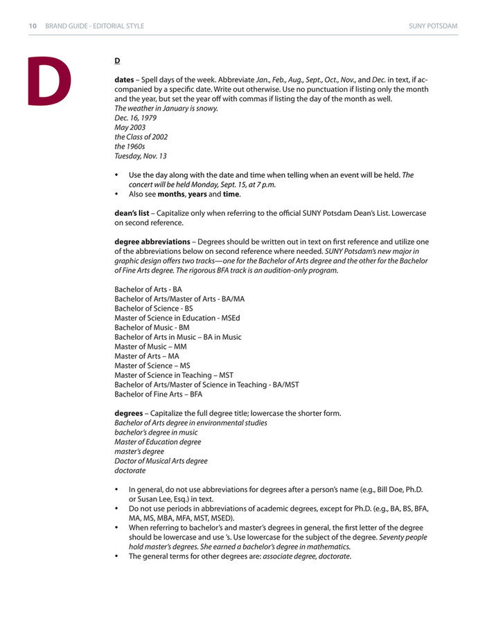 Suny Potsdam Editorial Style Guide Page 4 5 Created With Publitas Com