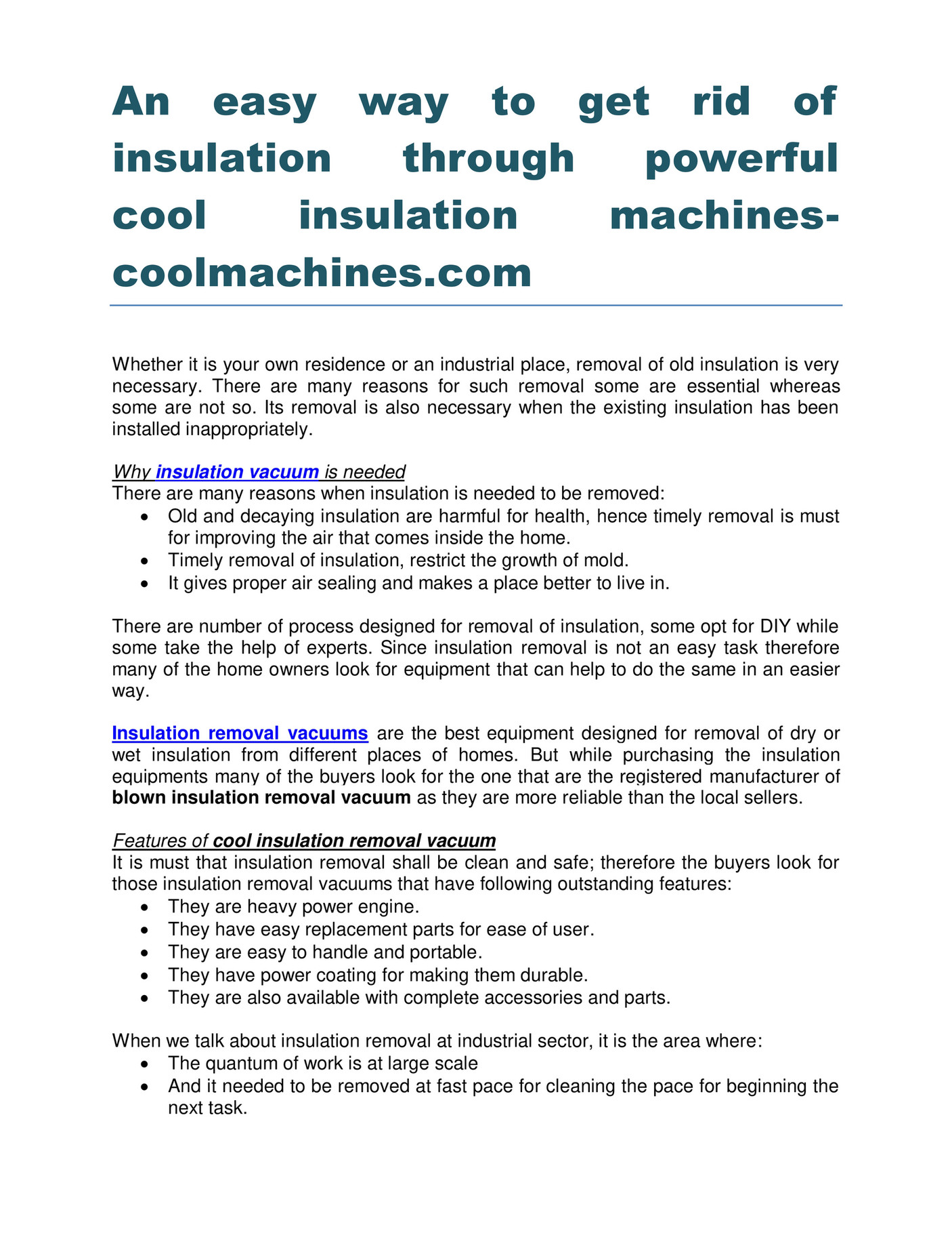 My publications An easy way to get rid of insulation through powerful