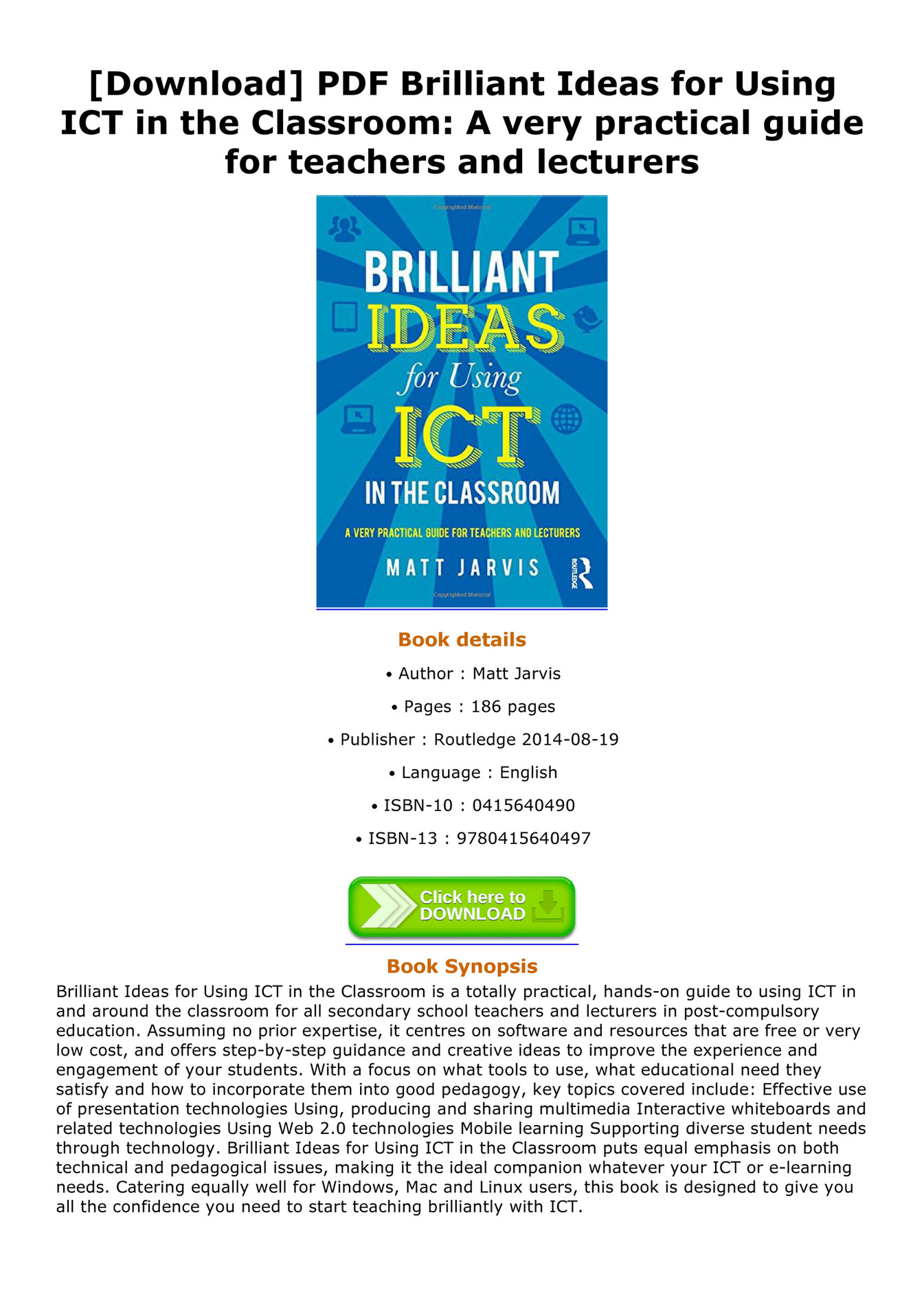 My publications - Download PDF Brilliant Ideas for Using ICT in the  Classroom A very practical guide for teachers and lecturers - Page 1 -  Created with Publitas.com