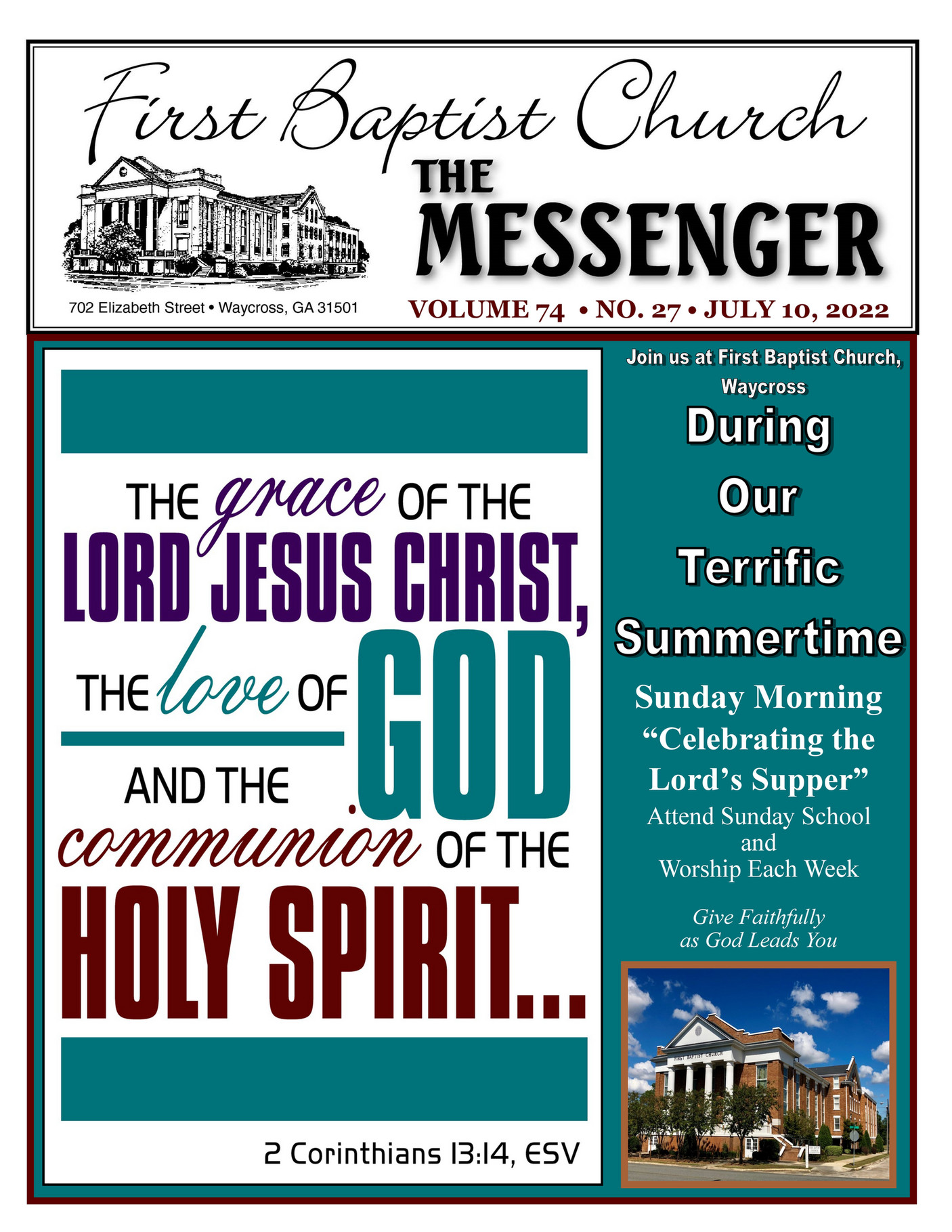 First Baptist Church Waycross, GA - The Messenger, Sunday, July 10th ...