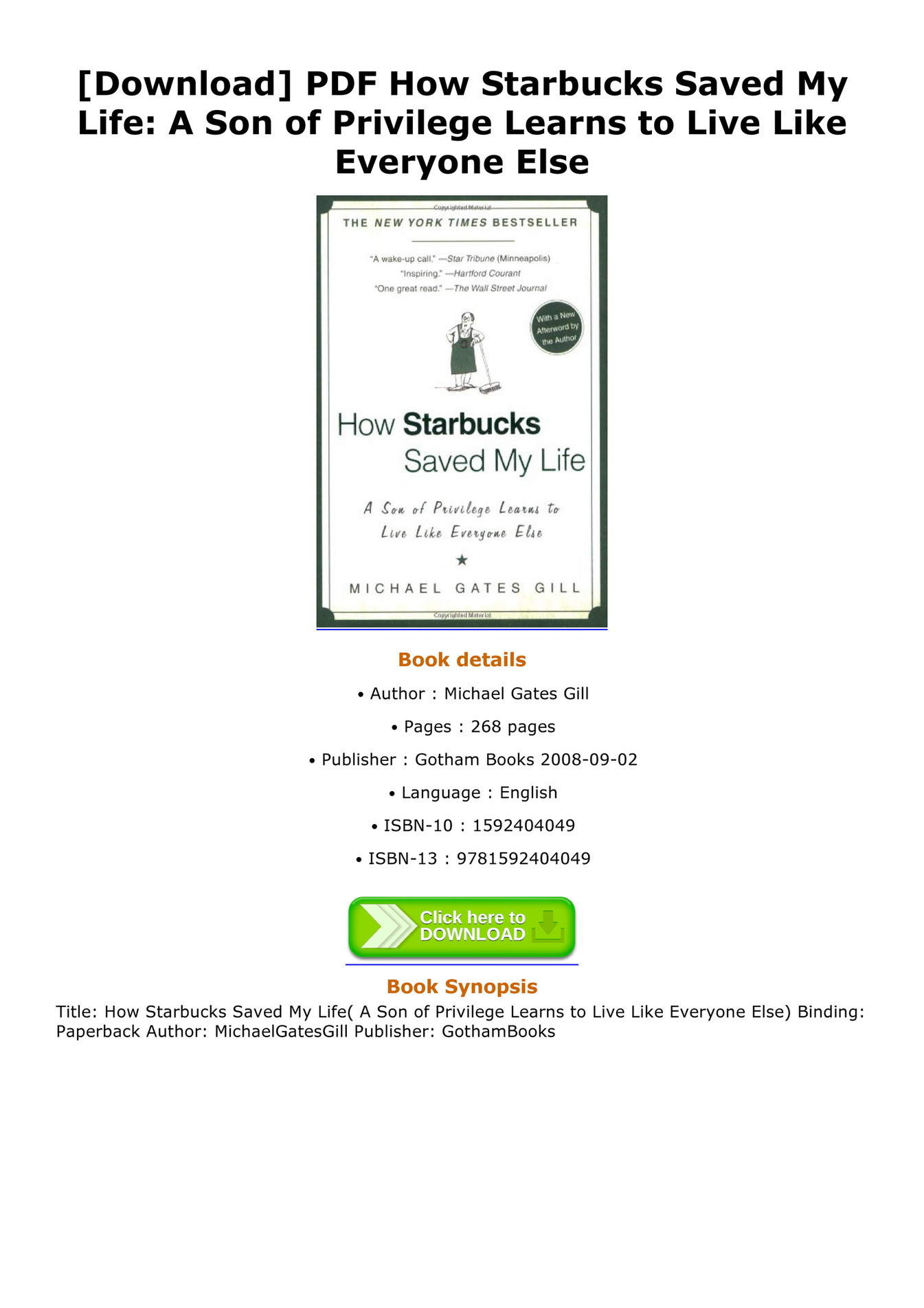[aBook] - Download PDF How Starbucks Saved My Life A Son of 