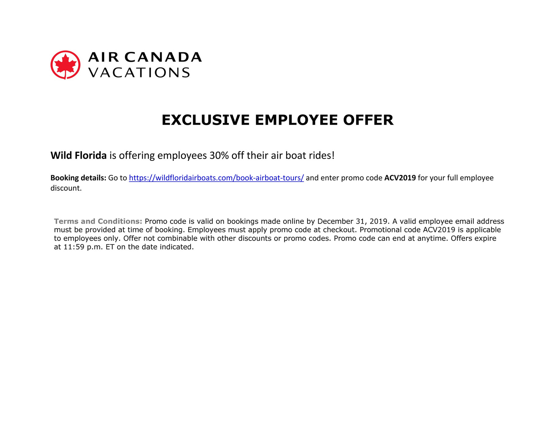 Air Canada Vacations WildFlorida_promocode_EN Page 1 Created with