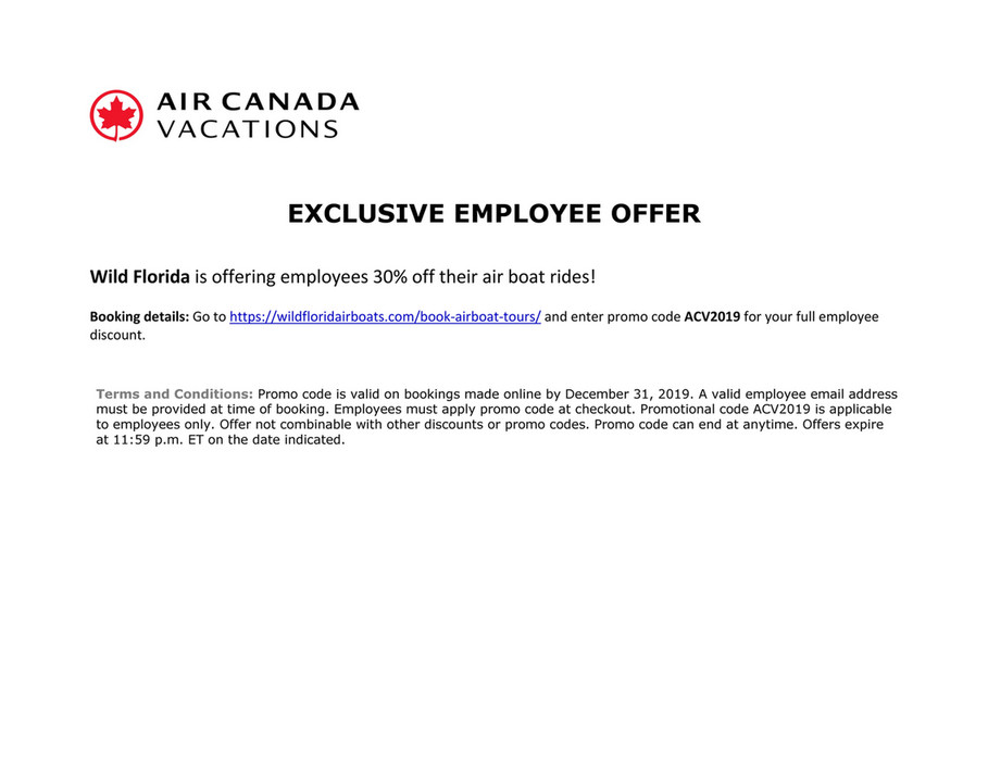 Air Canada Vacations - WildFlorida_promocode_EN - Page 1 - Created 