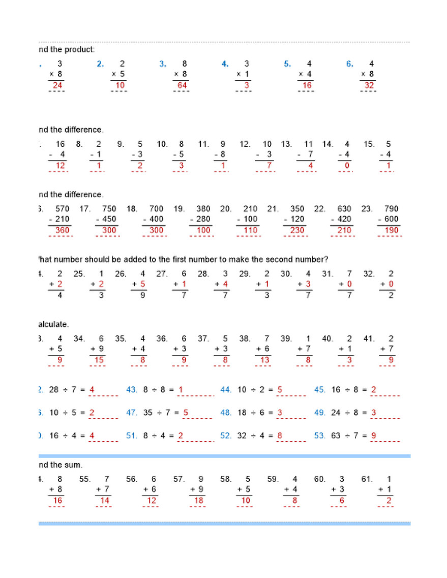 Addition Multiplication Subtraction And Division Worksheets