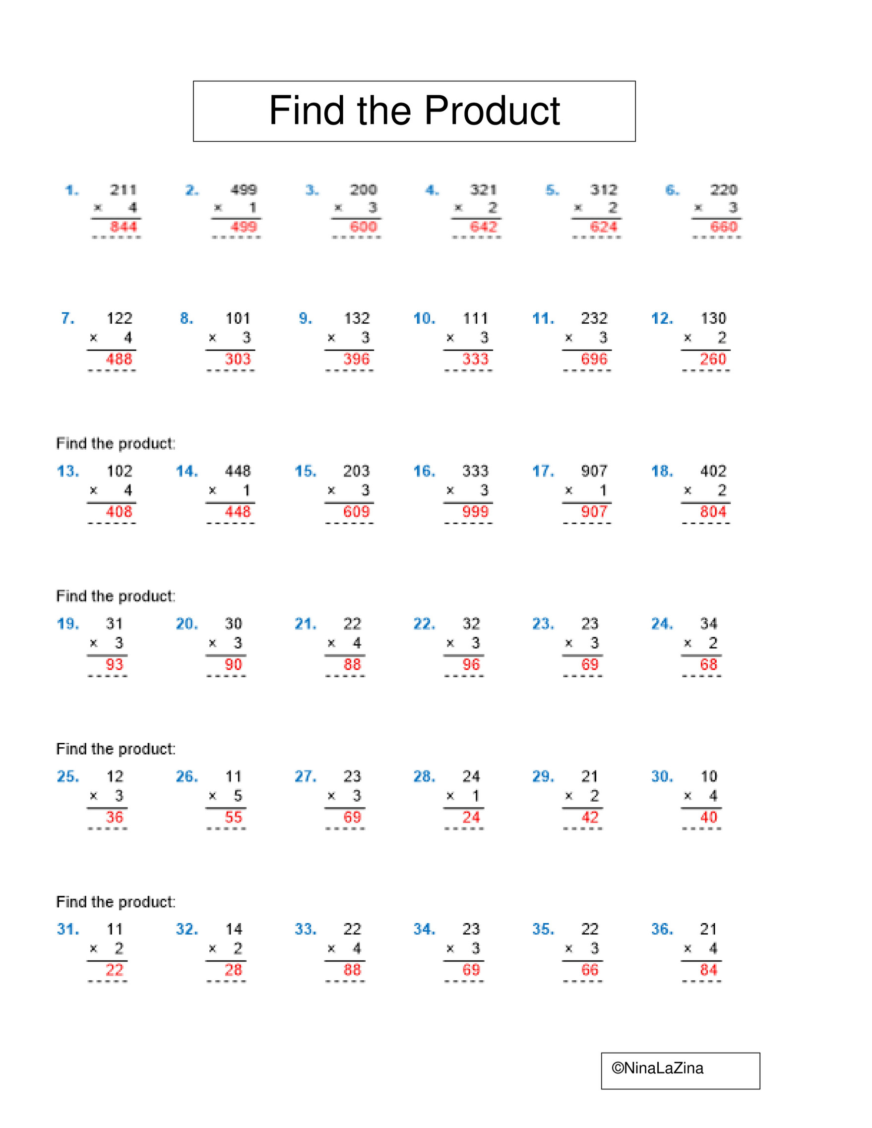 ninalazina - short-multiplication-worksheets-year- 2222 UPLOAD PR v22 Pertaining To Multiplying By 6 Worksheet