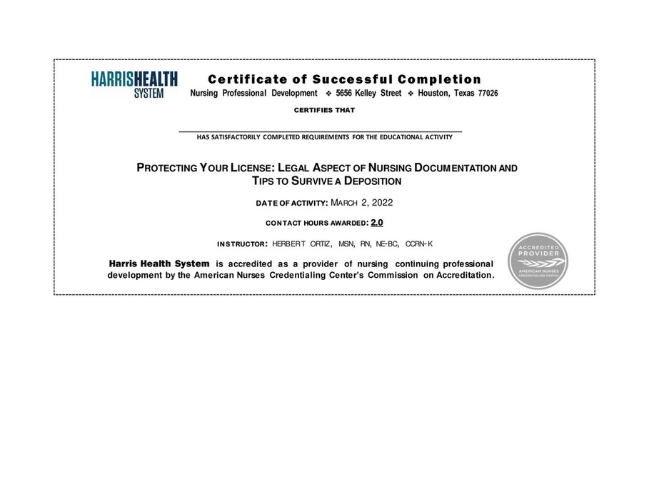 Harris Health System - CNE certificate Protecting License 3.2.2022 ...