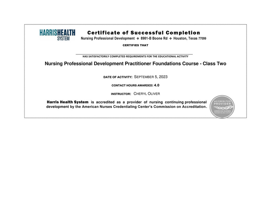 Harris Health System - Cne Certificate Npd Practitioner Foundations 