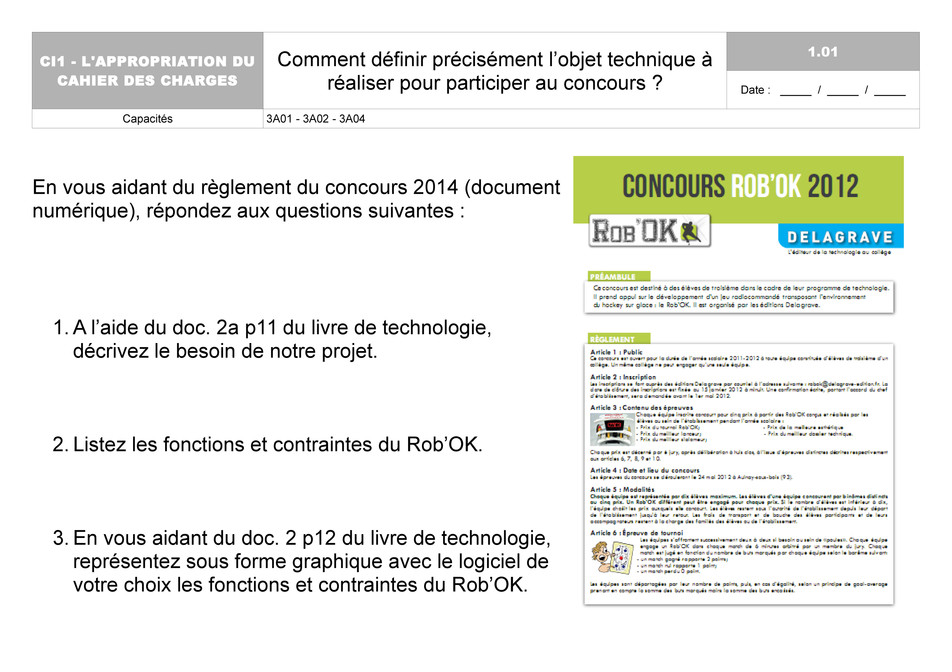 Appropriation du cahier des charges 5ème Technologie
