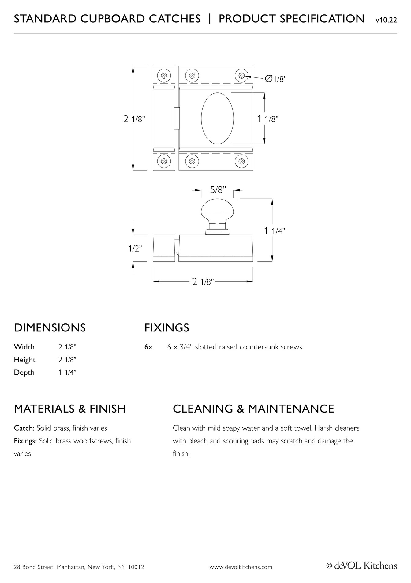 DeVOL Kitchens Standard Cupboard Catches Product Specification Page 1