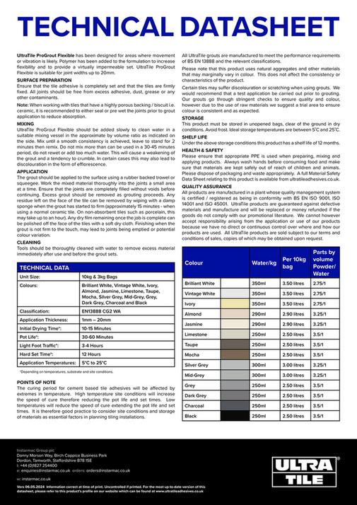 deVOL Kitchens - Ultra Tile - ProGrout Flexible Technical Data Sheet ...