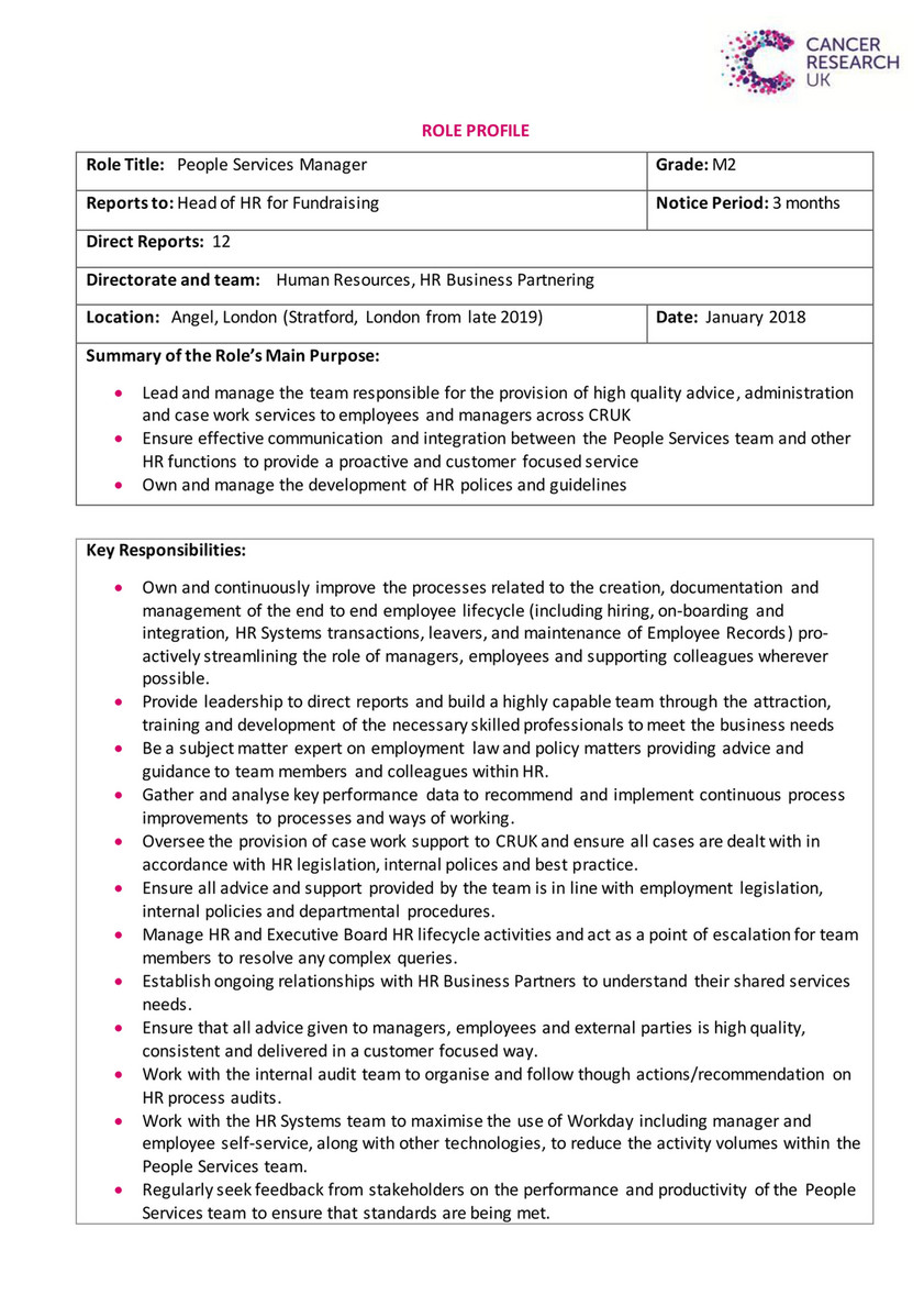 Cancer Research UK - People Services Manager - Page 1 - Created with  Publitas.com