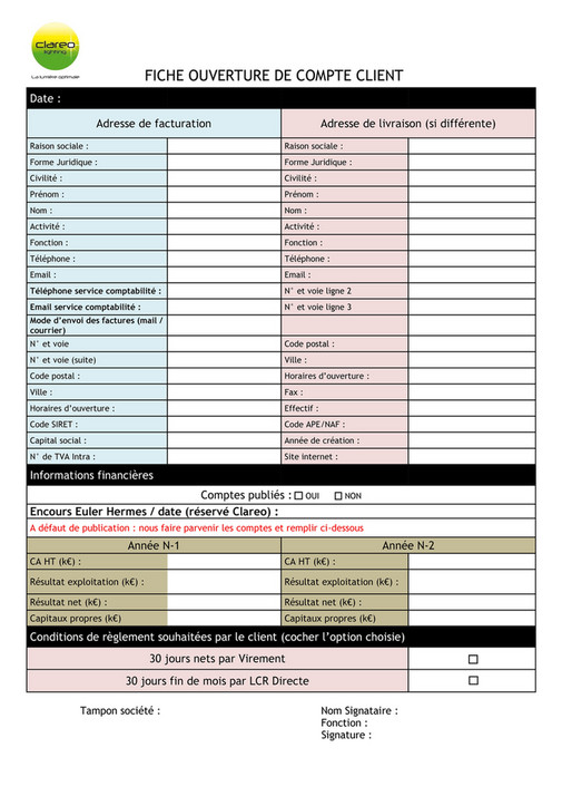 My Publications - MODELE Fiche D'ouverture De Compte Client CLAREO ...