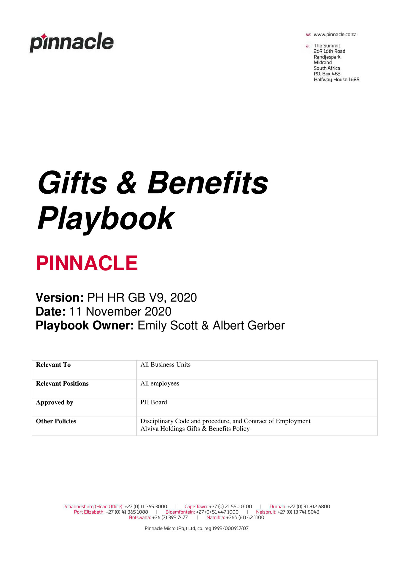 Pinnacle Gifts and Benefits Policy Page 1