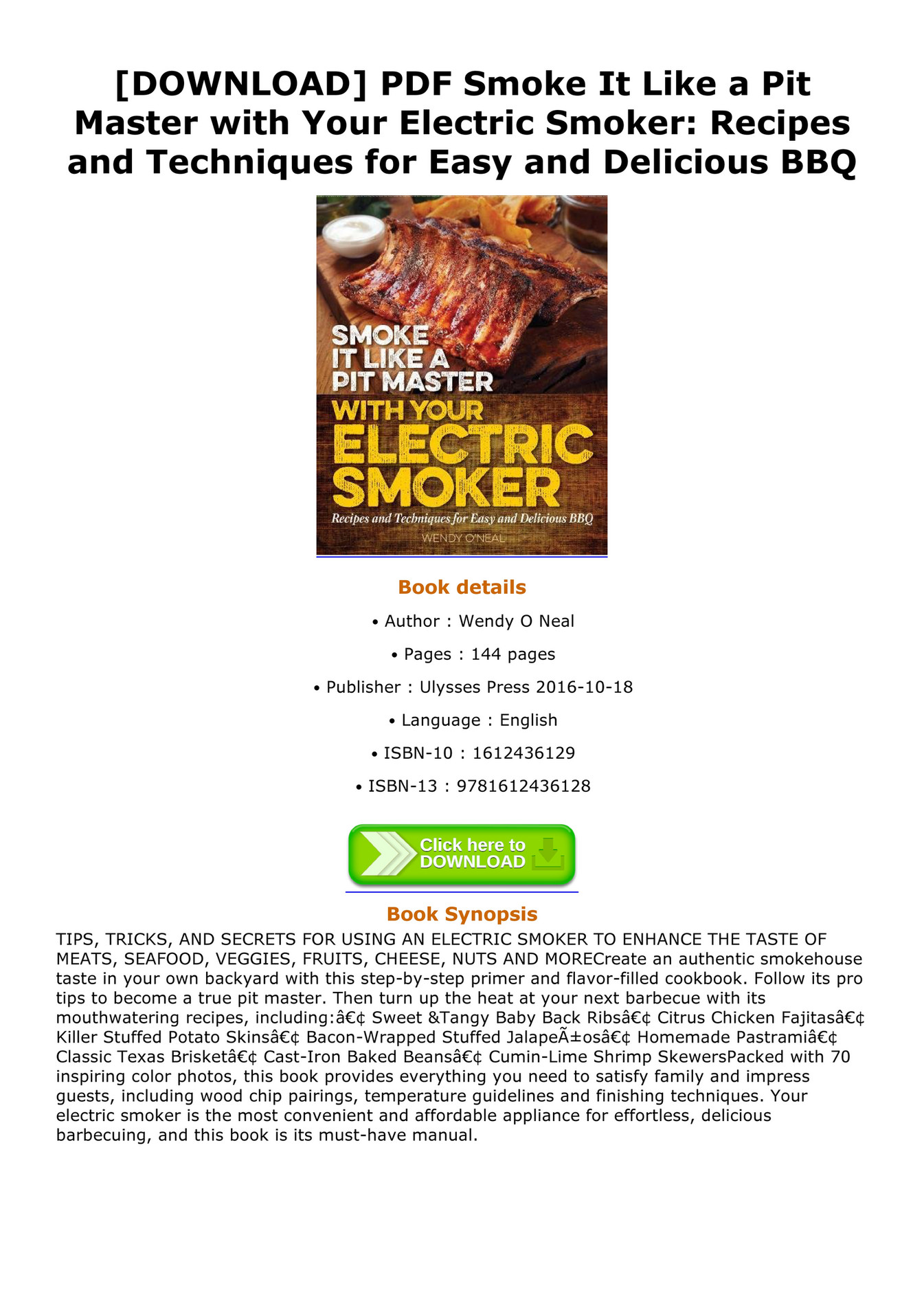 Abook DOWNLOAD PDF Smoke It Like a Pit Master with Your Electric