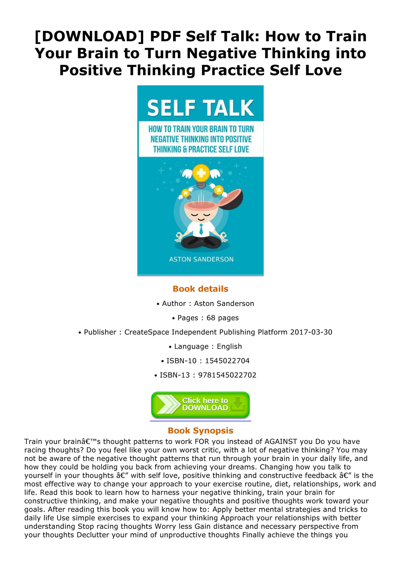 Becker - DOWNLOAD PDF Self Talk How to Train Your Brain to Turn ...