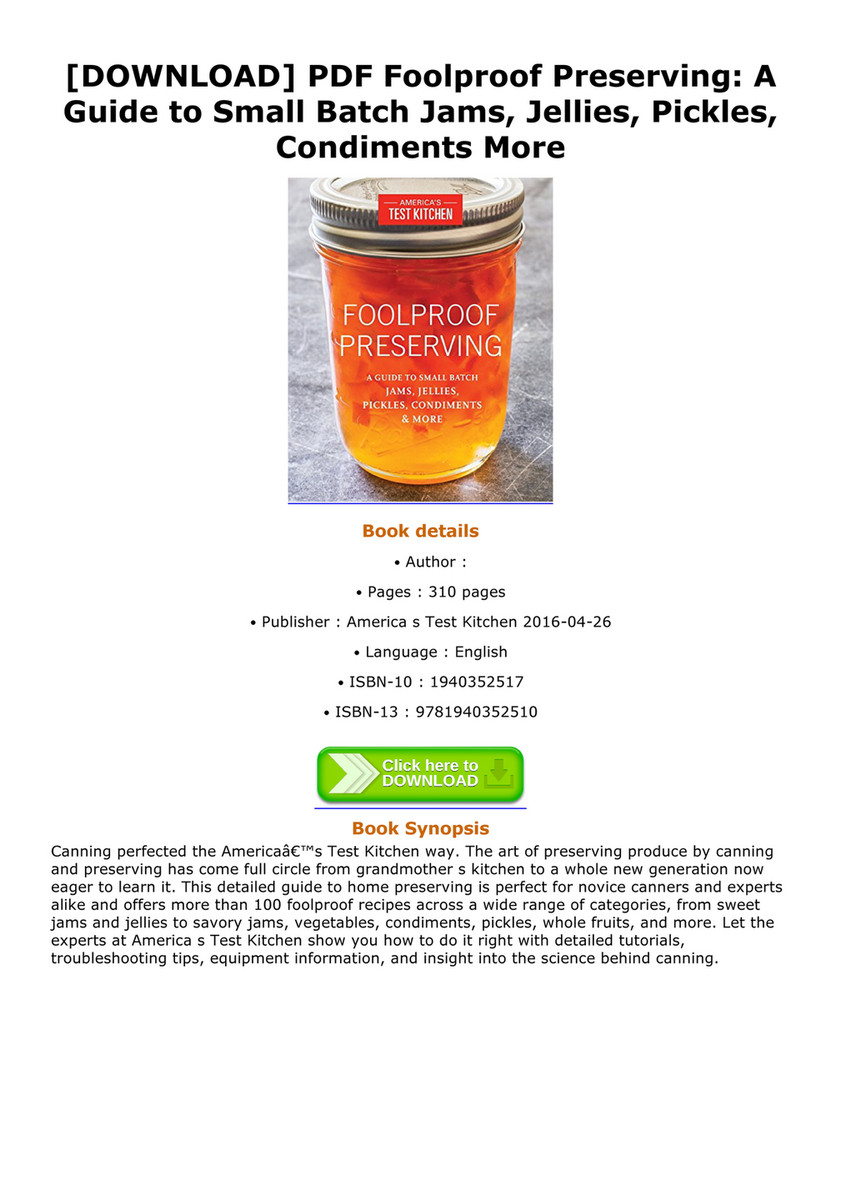 Shonda Download Pdf Foolproof Preserving A Guide To Small Batch