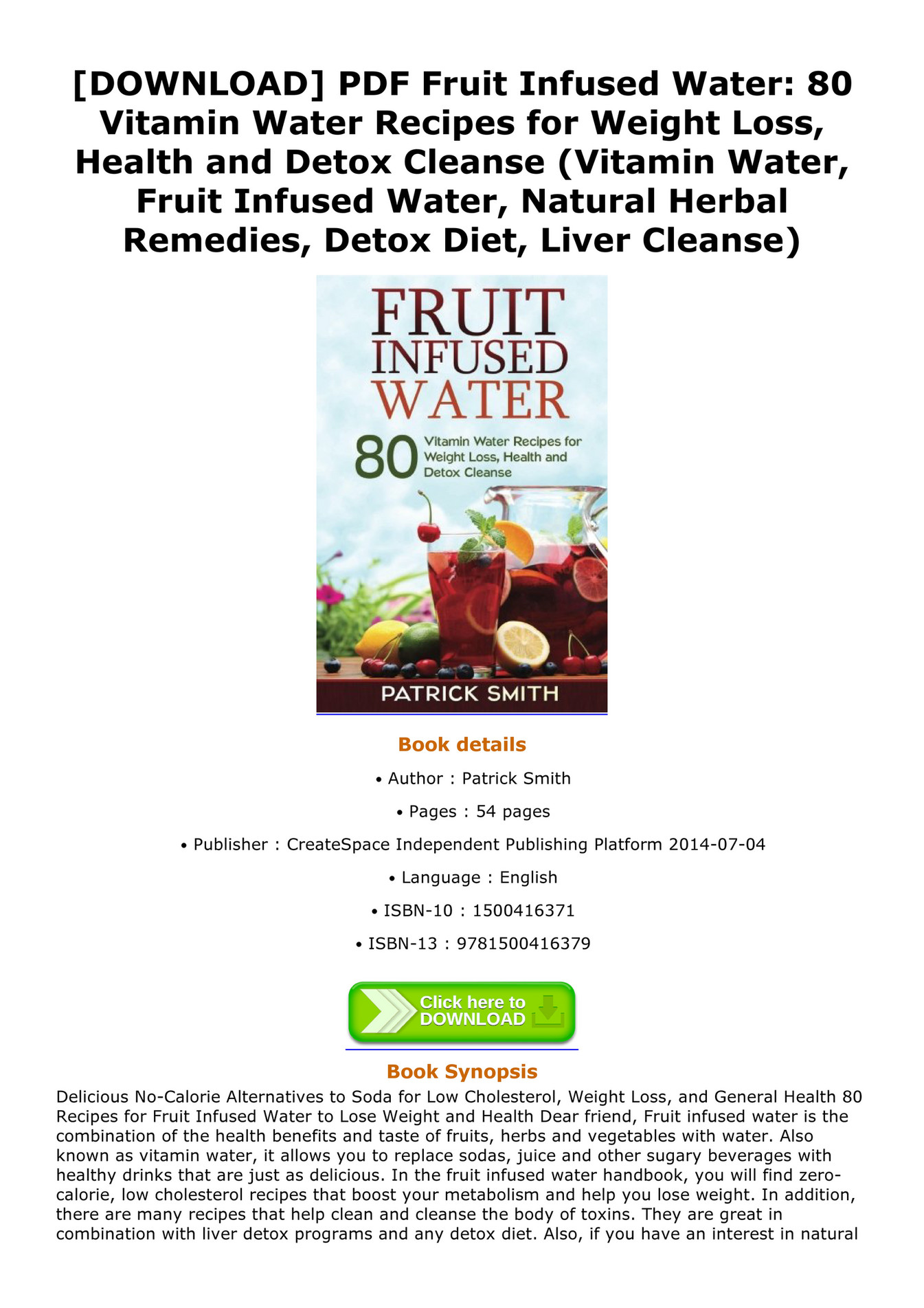 Shonda DOWNLOAD PDF Fruit Infused Water 80 Vitamin Water Recipes for