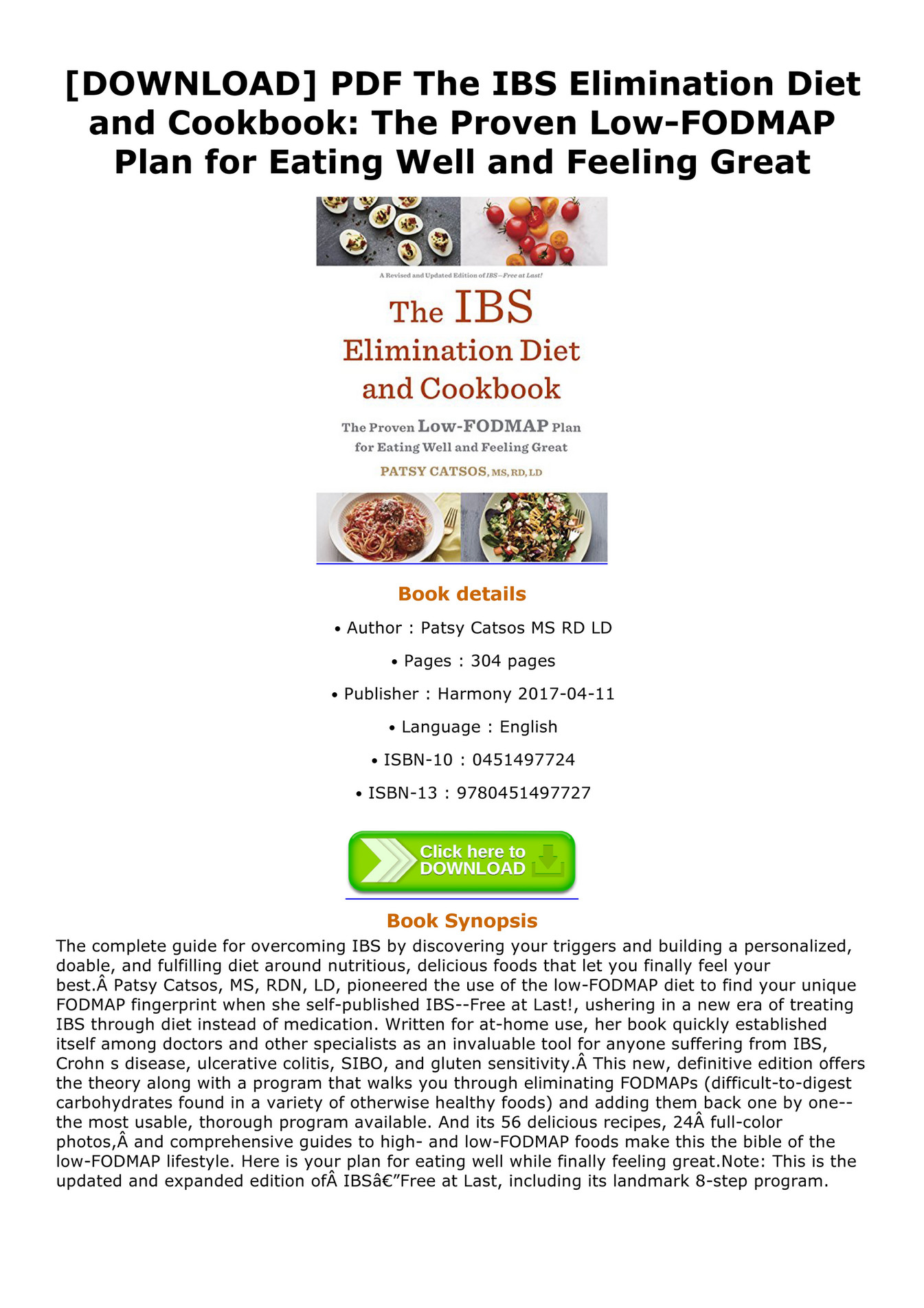 Fernando DOWNLOAD PDF The IBS Elimination Diet and Cookbook The