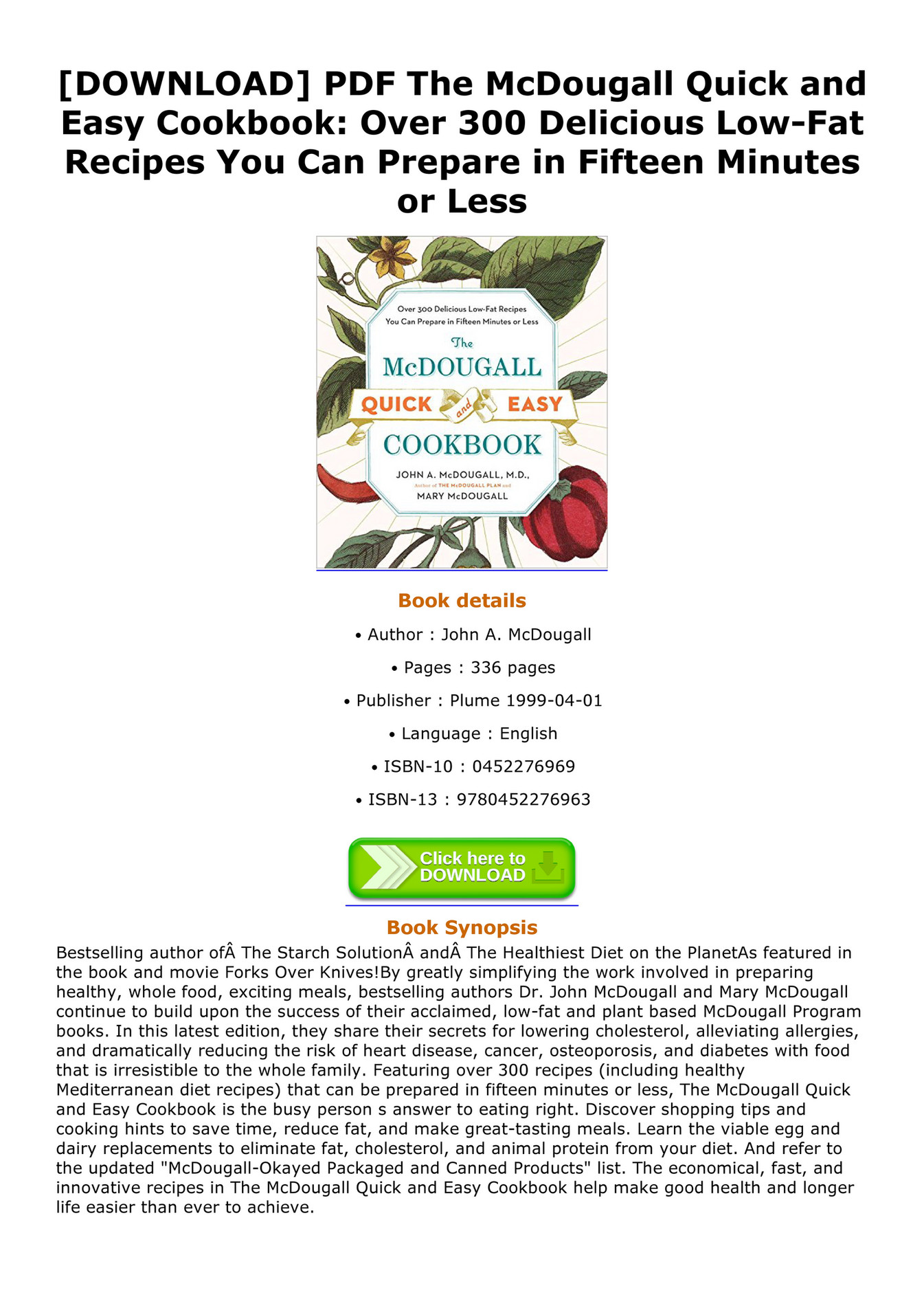 Debbra DOWNLOAD PDF The McDougall Quick and Easy Cookbook Over 300