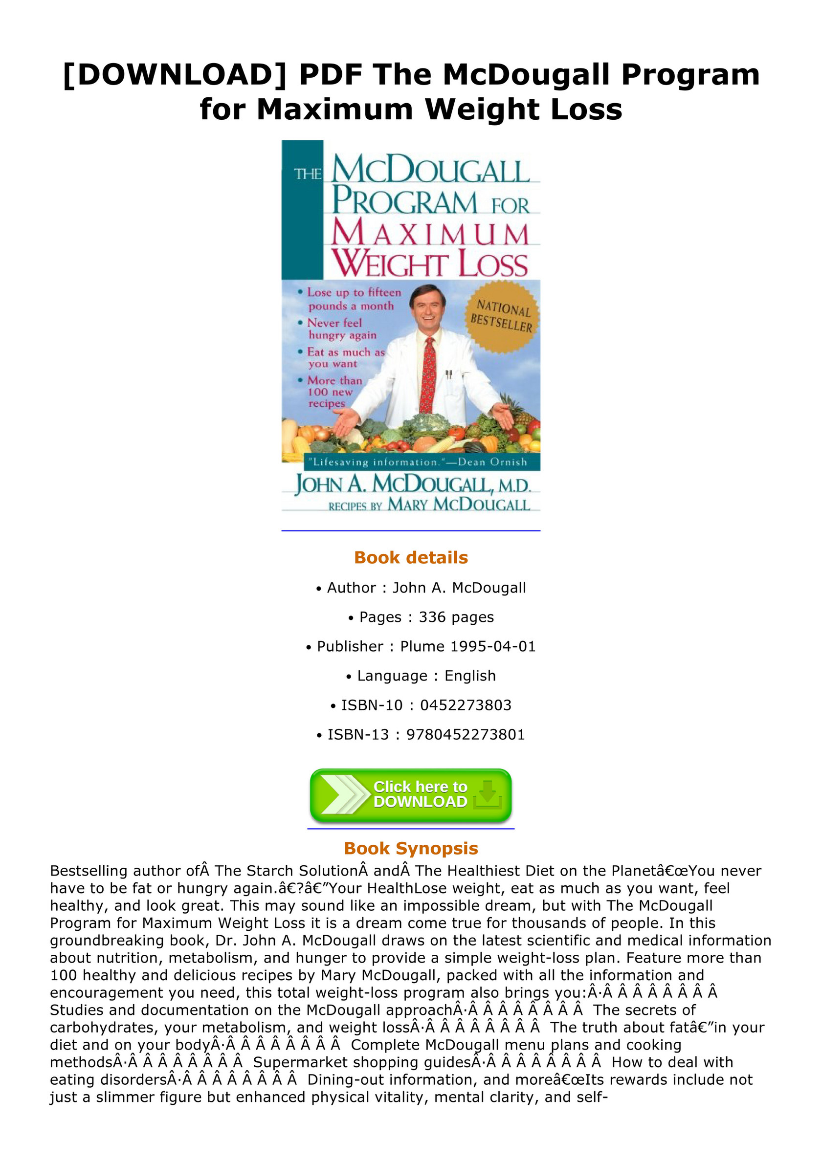 Debbra Download Pdf The Mcdougall Program For Maximum Weight Loss Page 2 Created With Publitas Com