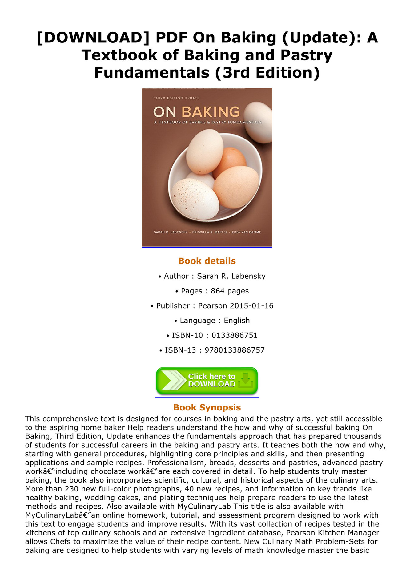 Tyron DOWNLOAD PDF On Baking Update A Textbook of Baking and Pastry