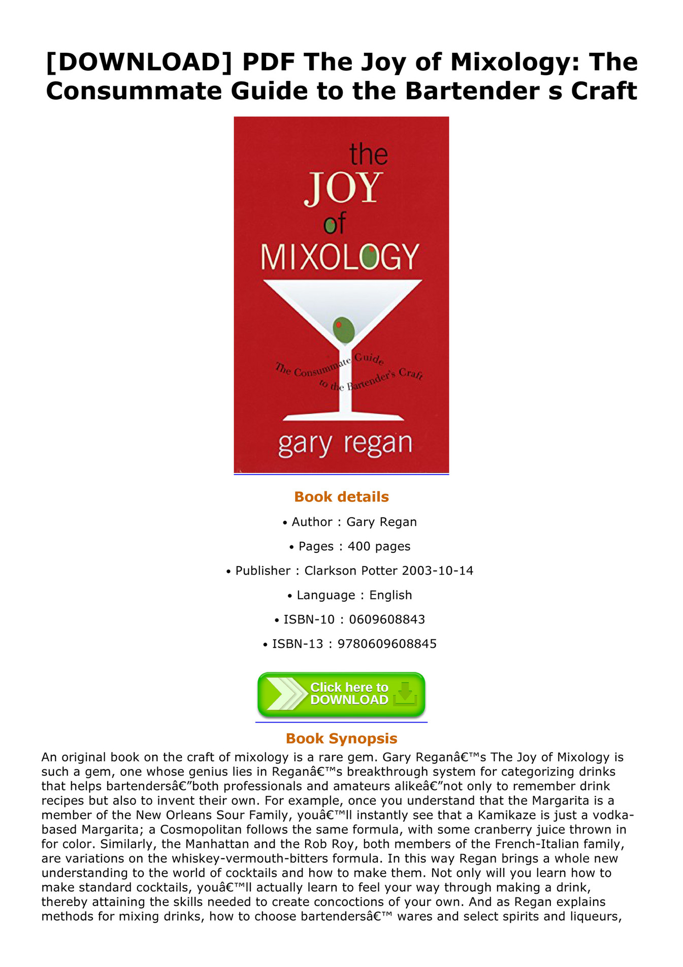 Florine DOWNLOAD PDF The Joy of Mixology The Consummate Guide to the
