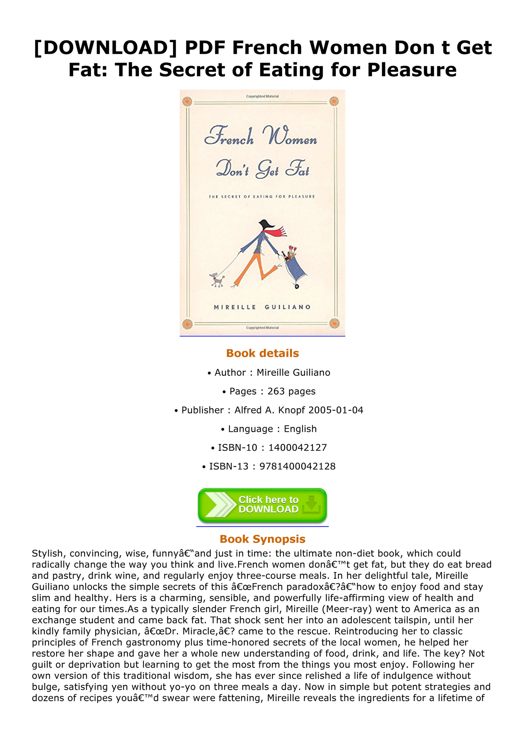 Abook Download Pdf French Women Don T Get Fat The Secret Of Eating For Pleasure Page 1 Created With Publitas Com