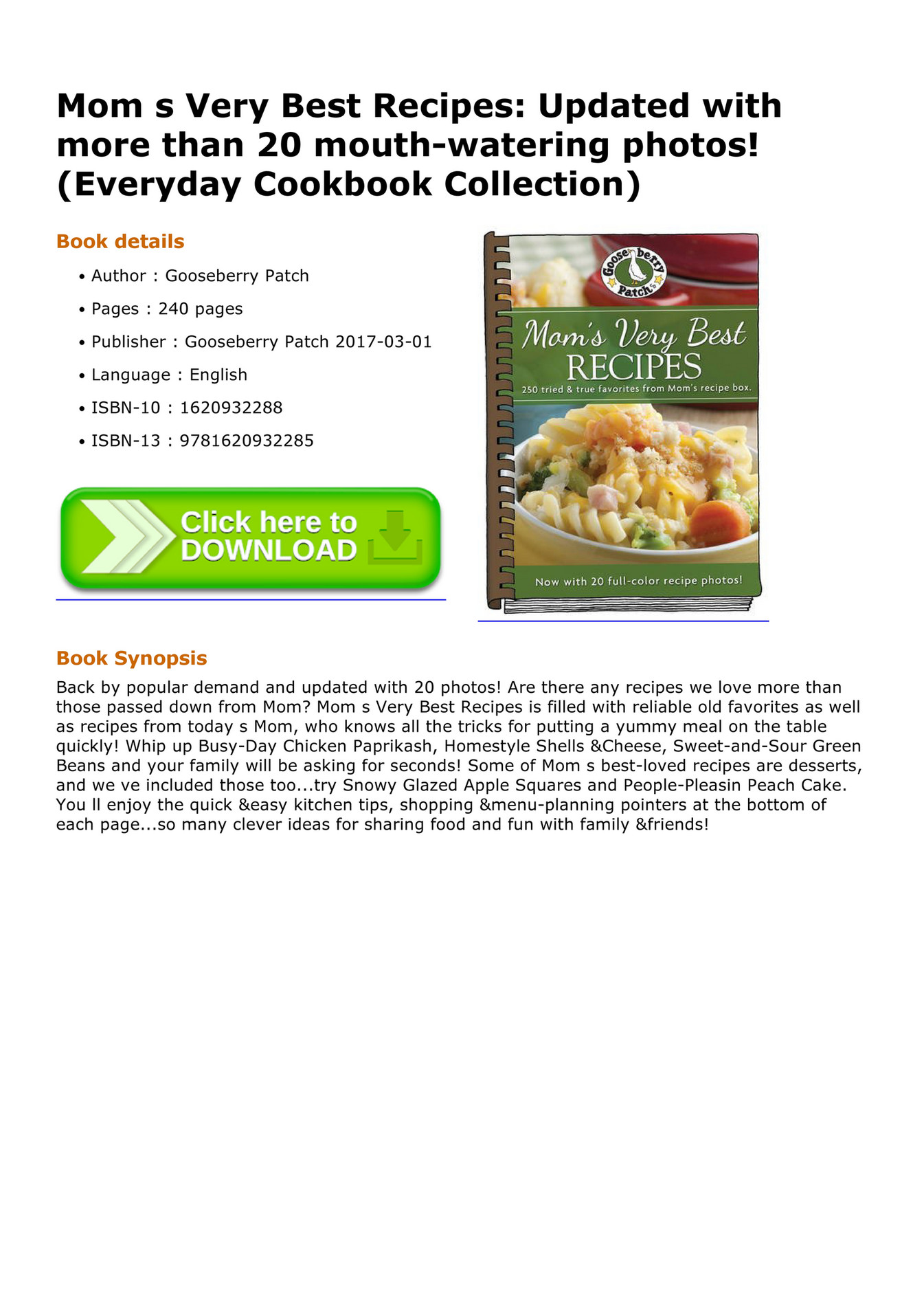 (eBOOK) - Mom s Very Best Recipes Updated with more than 20 mouth