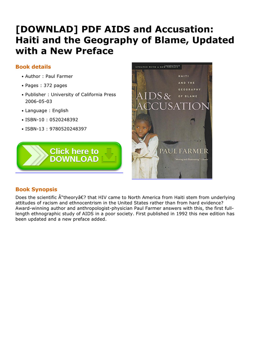 Elizalde Downlad Pdf Aids And Accusation Haiti And The Geography Of Blame Updated With A New Preface Page 1 Created With Publitas Com