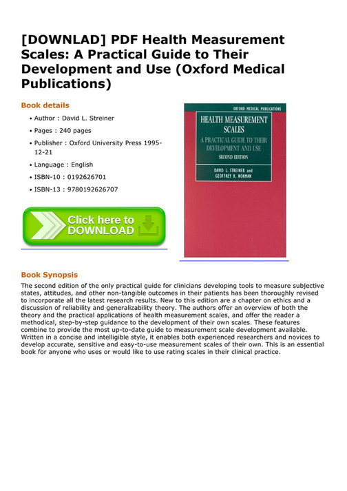 Jordon DOWNLAD PDF Health Measurement Scales A Practical Guide to