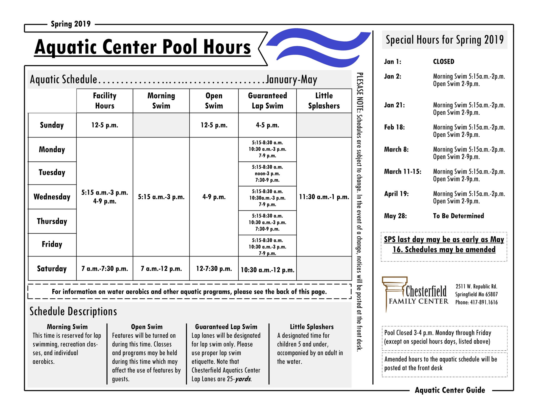 My publications Chesterfield Aquatics Schedule Page 1 Created