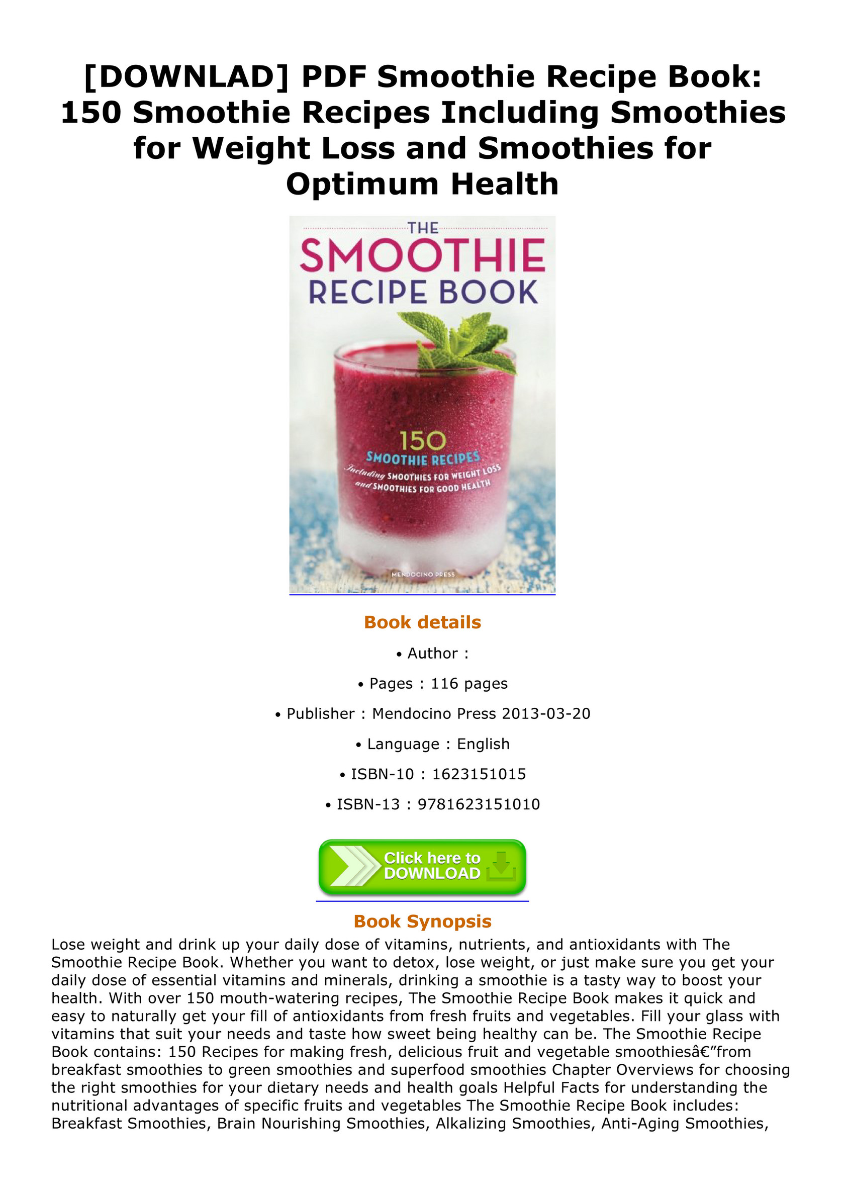 Lux - DOWNLAD PDF Smoothie Recipe Book 150 Smoothie Recipes Including  Smoothies for Weight Loss and Smoothies for Optimum Health - Page 1 -  Created with 