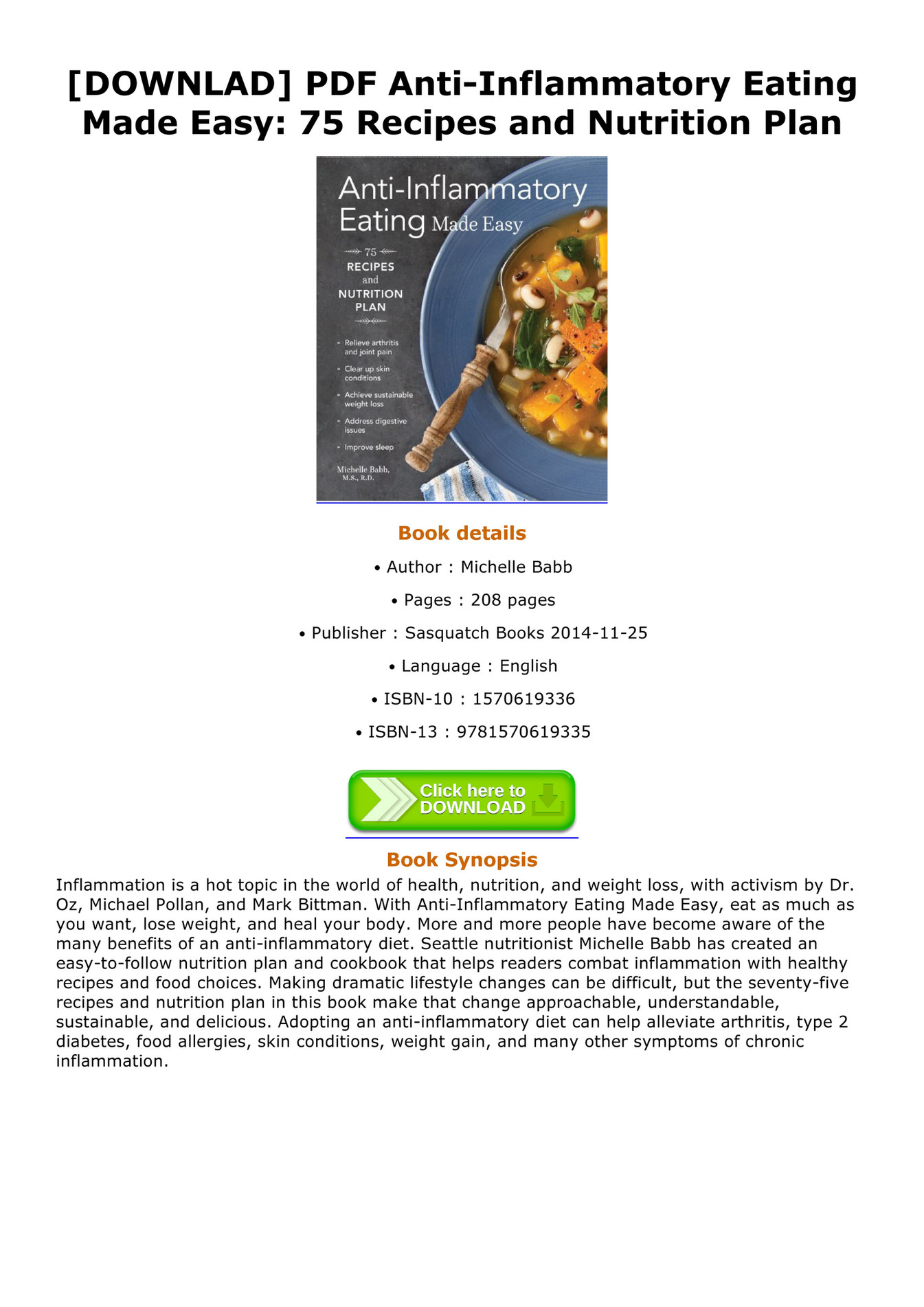 Newton DOWNLAD PDF Anti Inflammatory Eating Made Easy 75 Recipes and