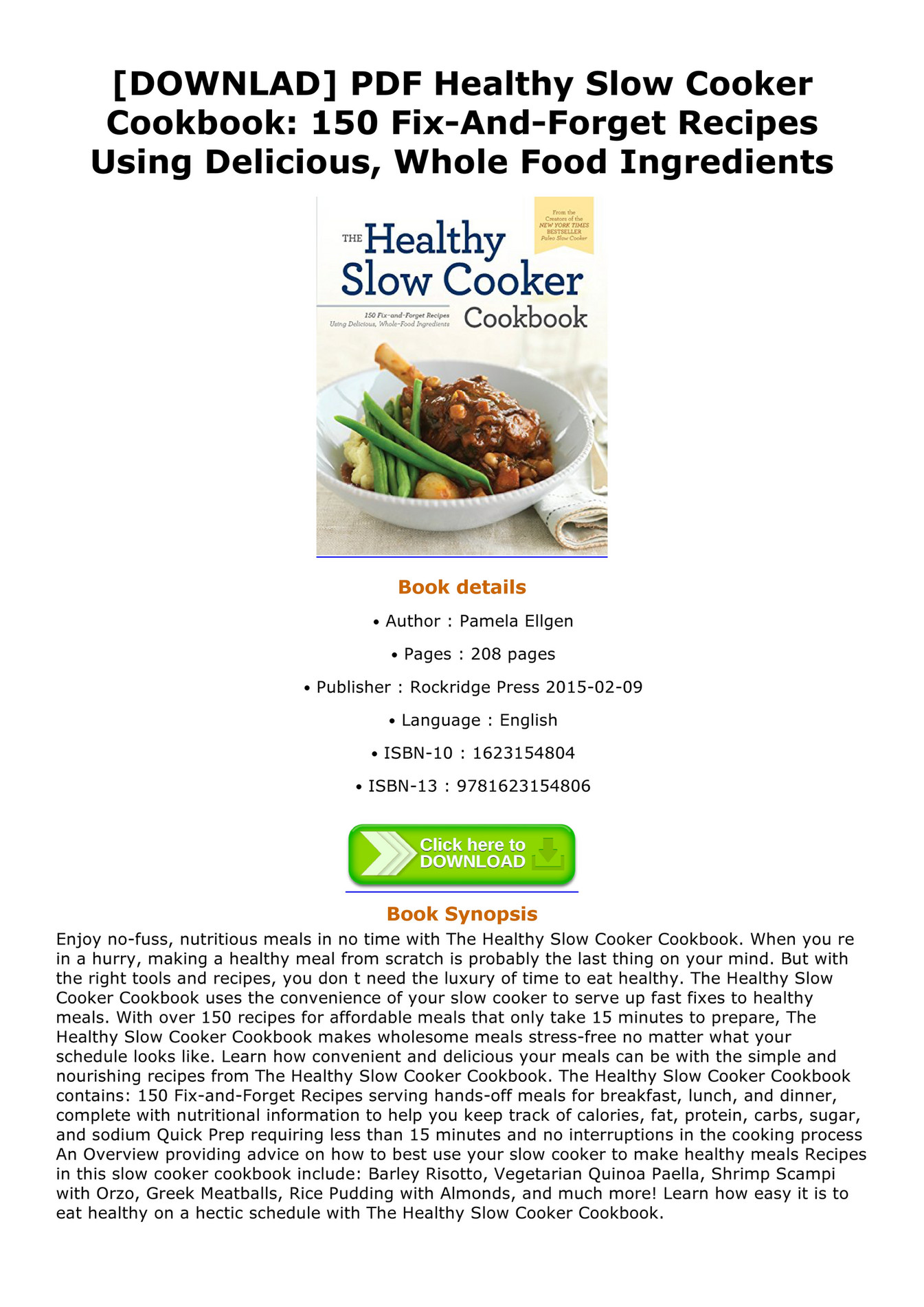 Bridges DOWNLAD PDF Healthy Slow Cooker Cookbook 150 Fix And