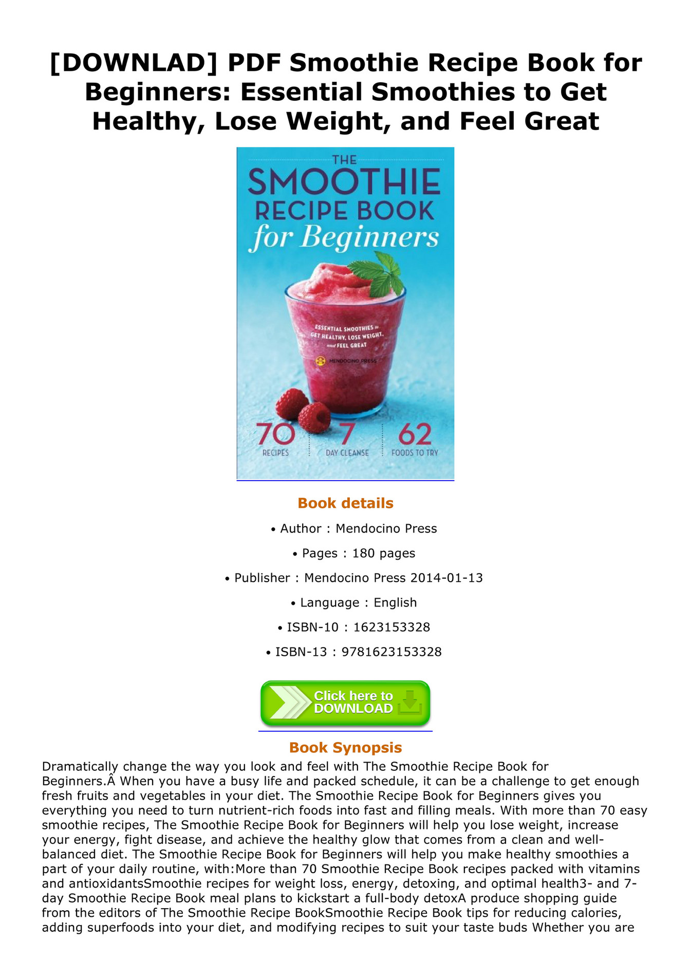 Anthony - DOWNLAD PDF Smoothie Recipe Book for Beginners Essential