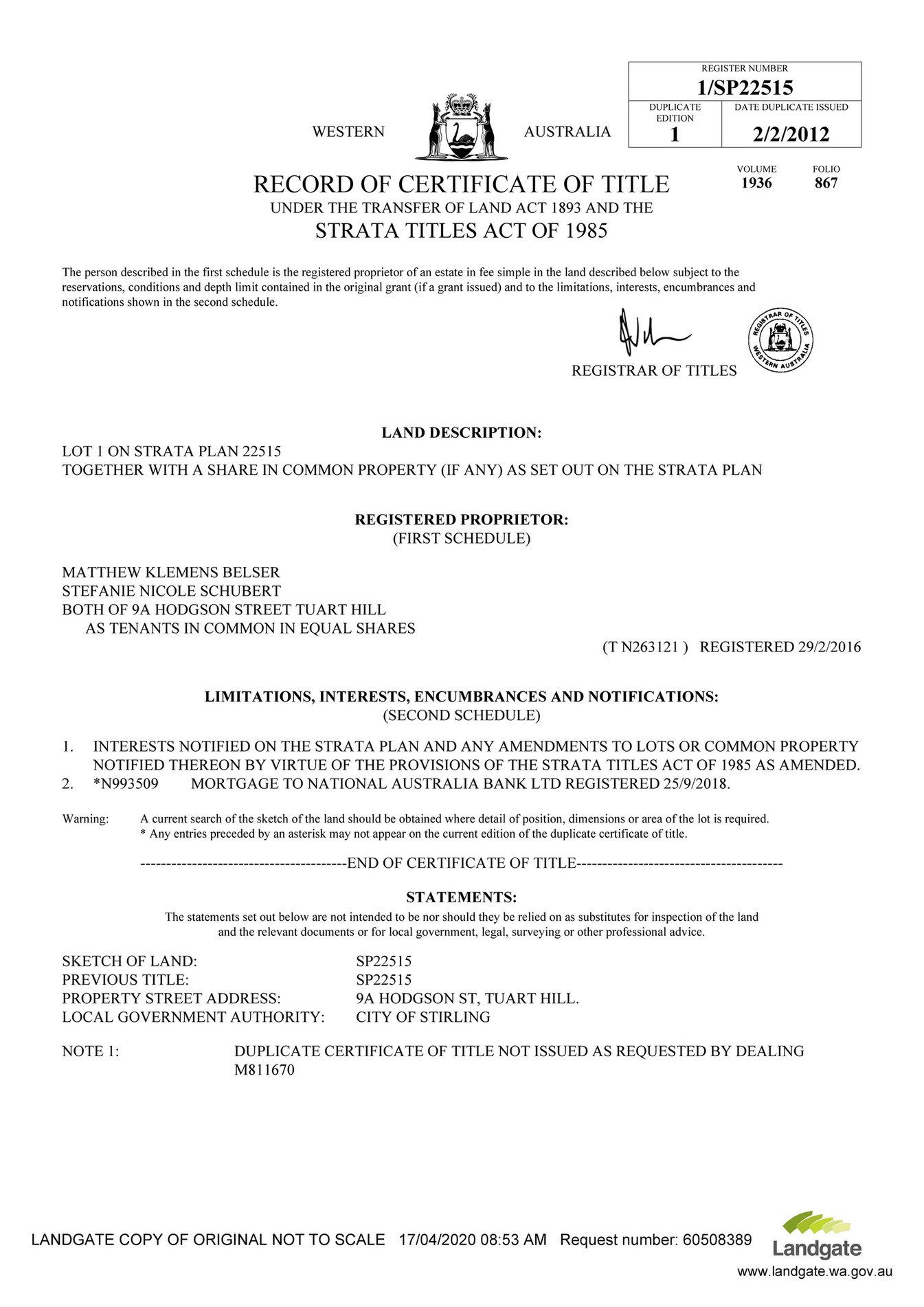 Abel Property Certificate of Title 1936 867 Page 1 Created With 
