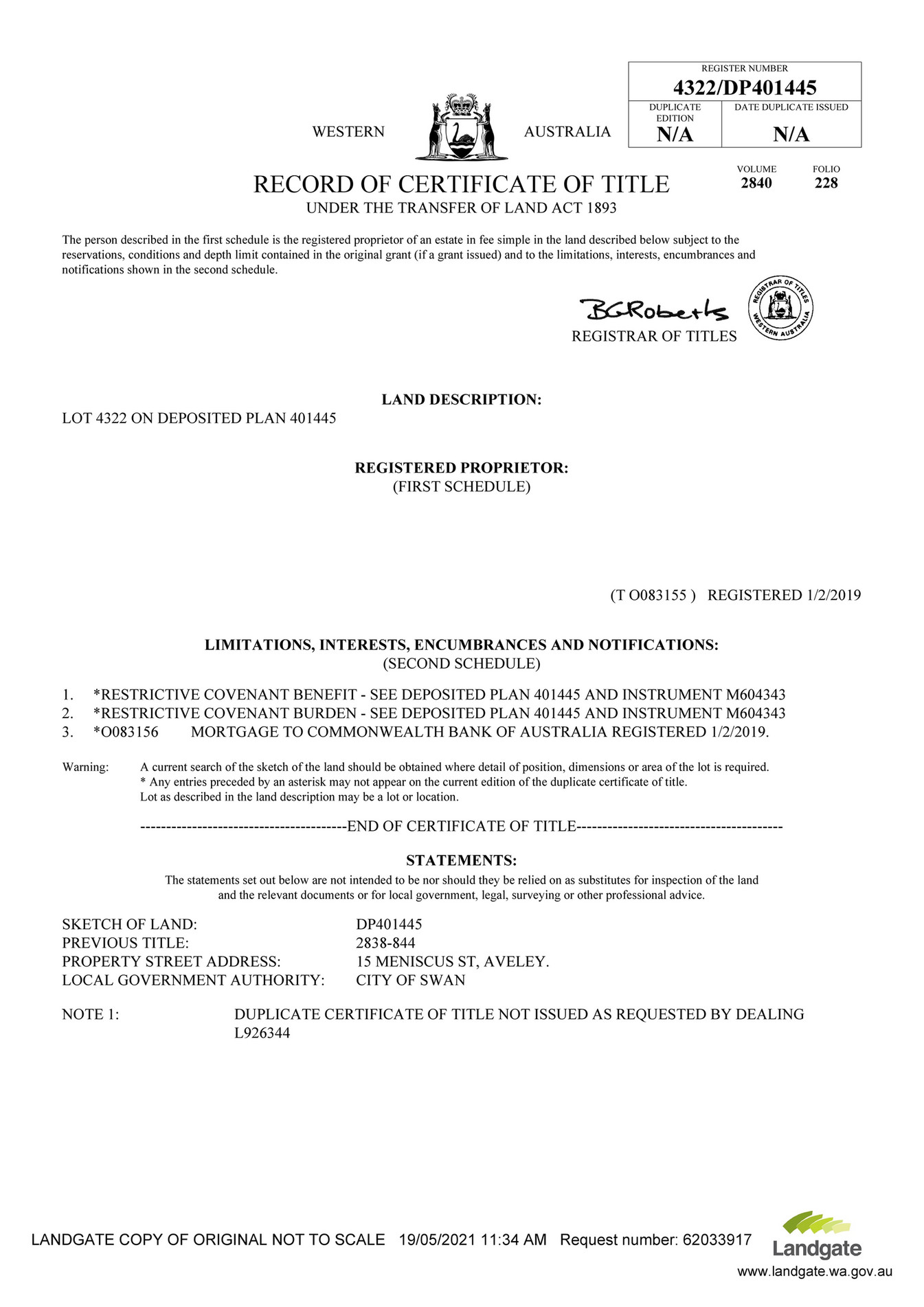 Abel Property CertificateofTitle2840228 Page 1 Created with