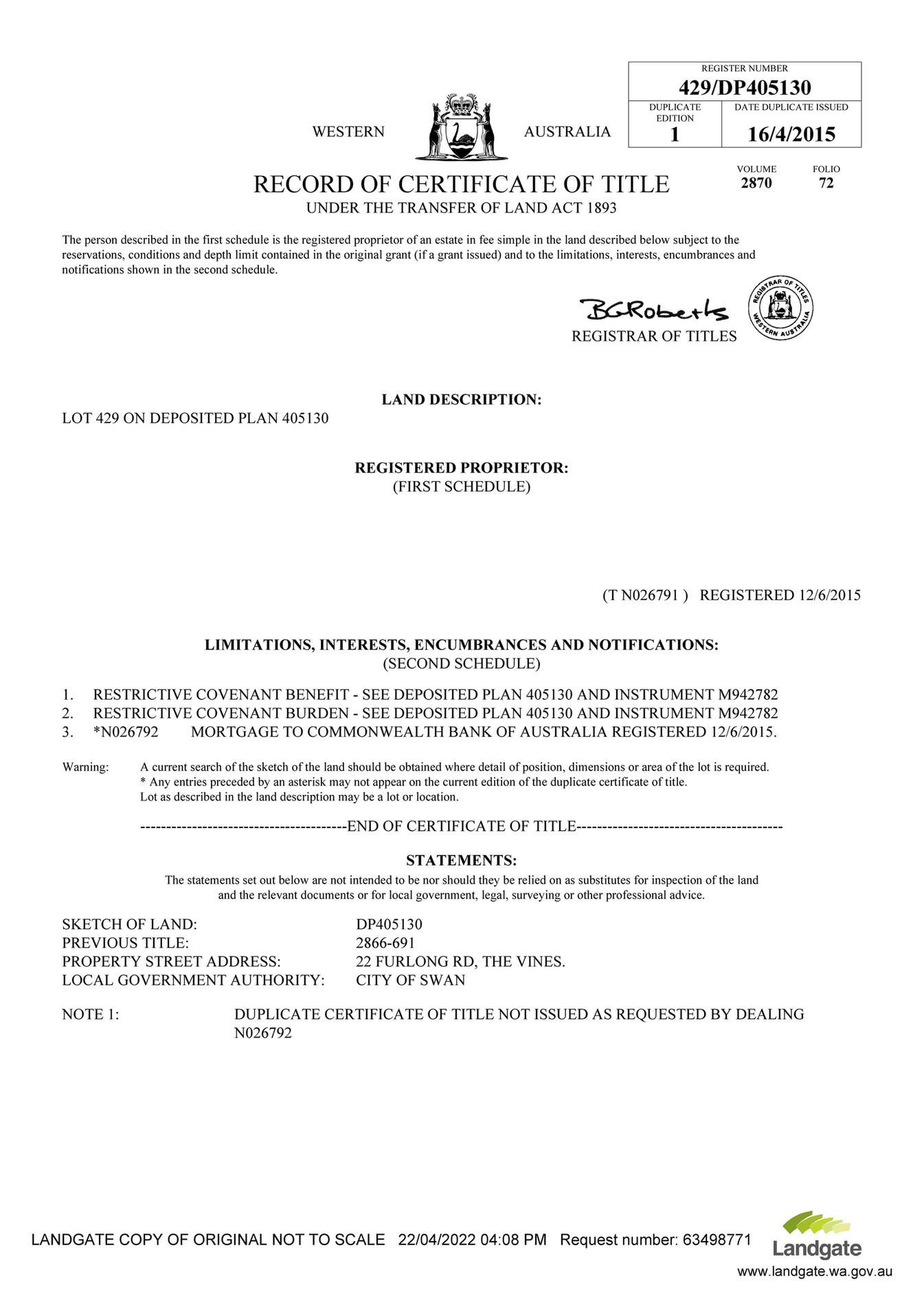 Abel Property Certificate Of Title 2870 72 1 Page 1 Created With