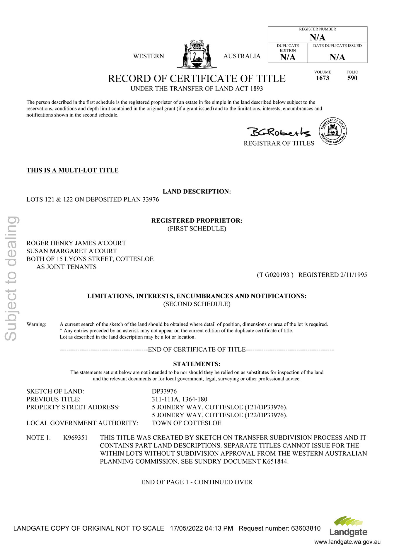 Abel Property - Certificate of Title 5 Joinery - Page 1 - Created with ...