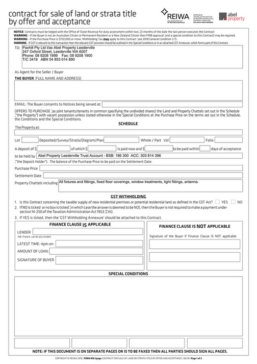 Abel Property - Sample Offer and Acceptance Form - Page 1 - Created ...