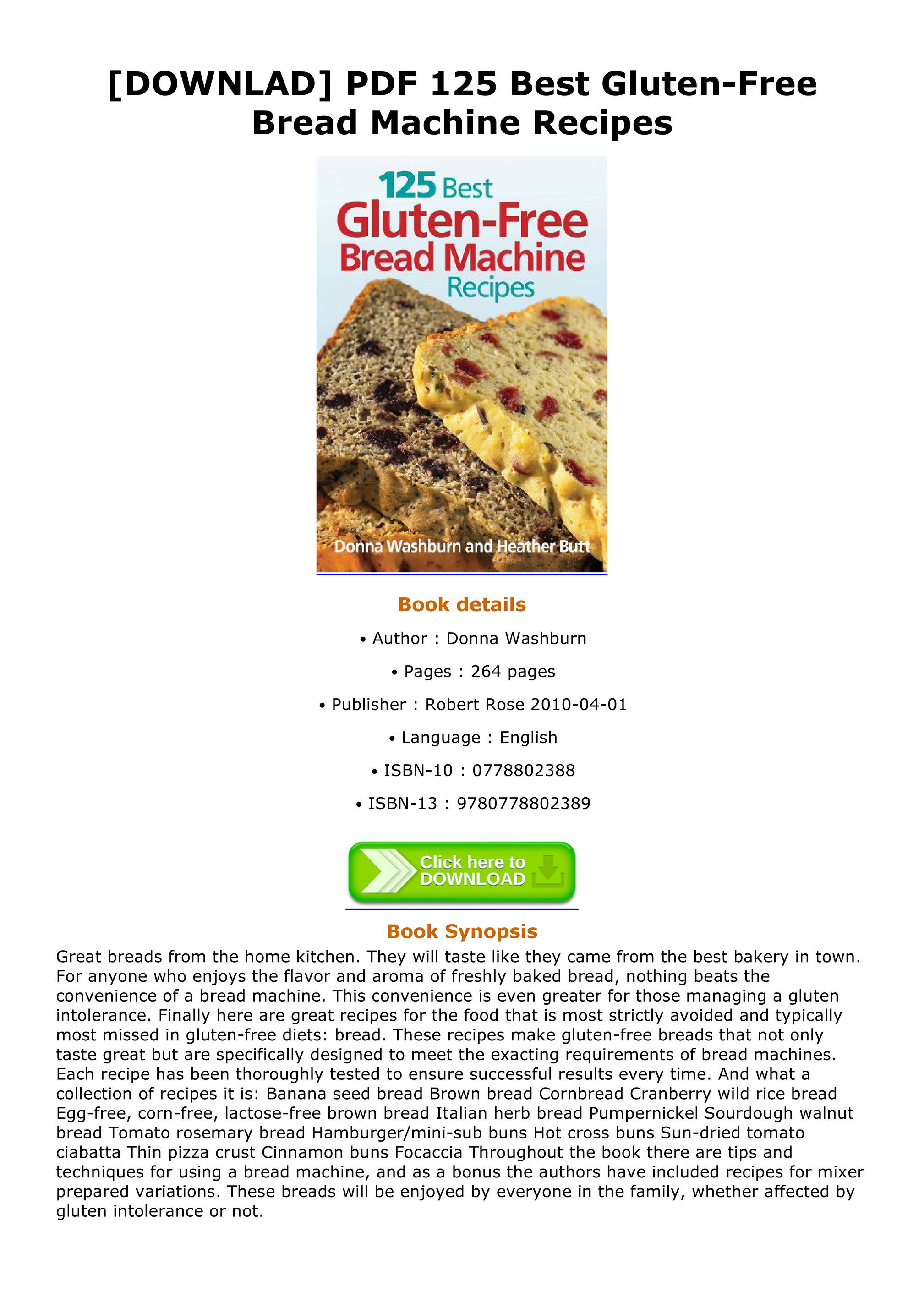 125 Best Gluten-Free Bread Machine Recipes [Book]